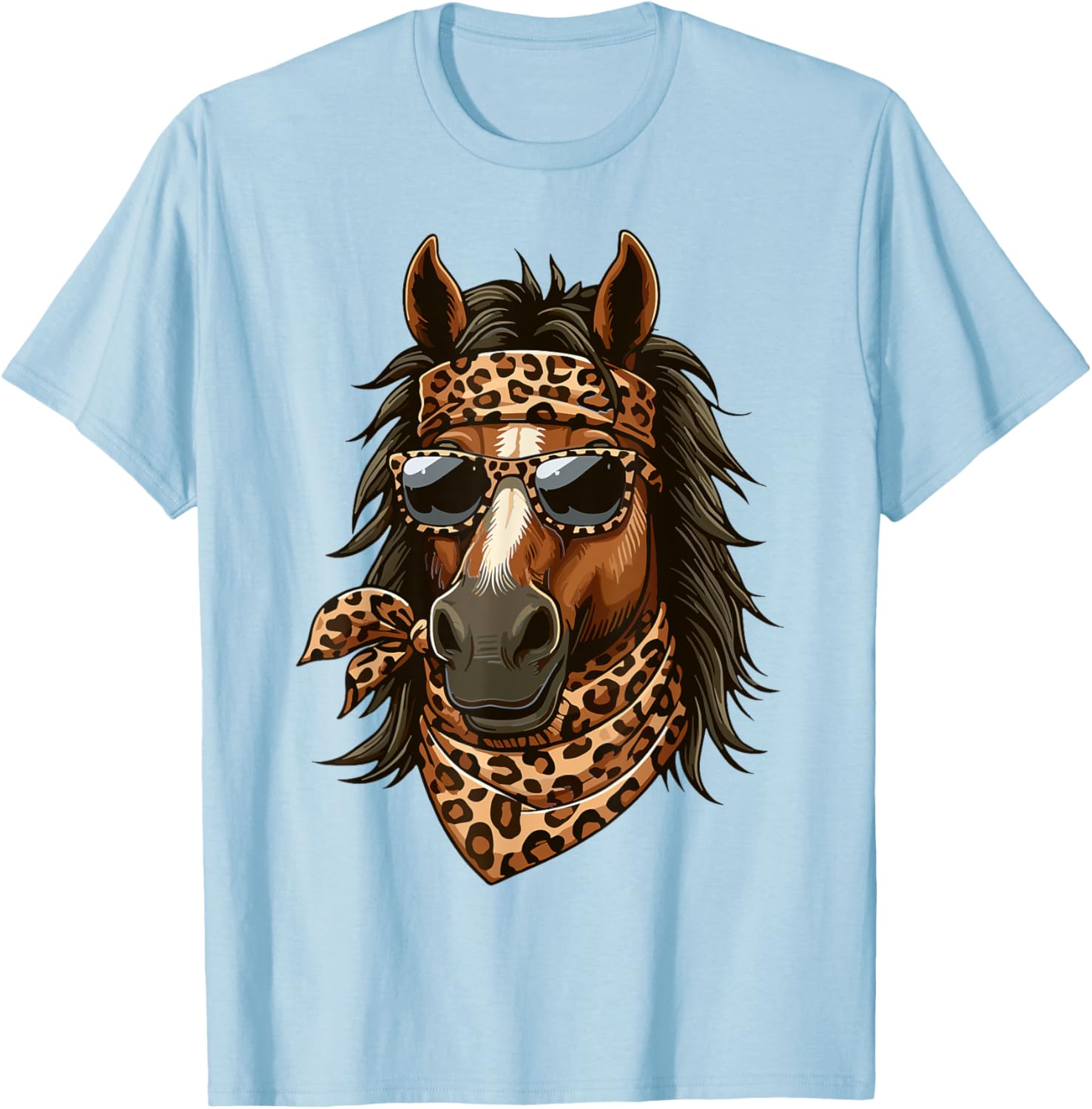 Stylish Horse in Leopard Scarf and Sunglasses T-Shirt for Animal Lovers - 25