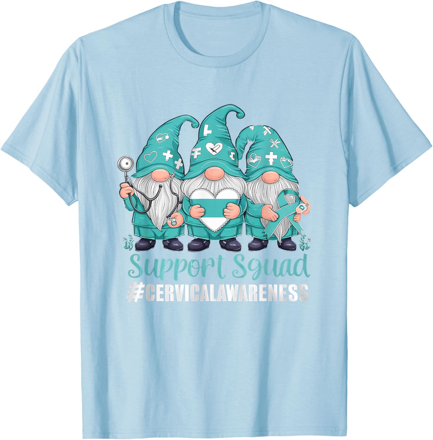 Cervical Cancer Awareness Gnome Teal Ribbon T-Shirt for Supporters - 2