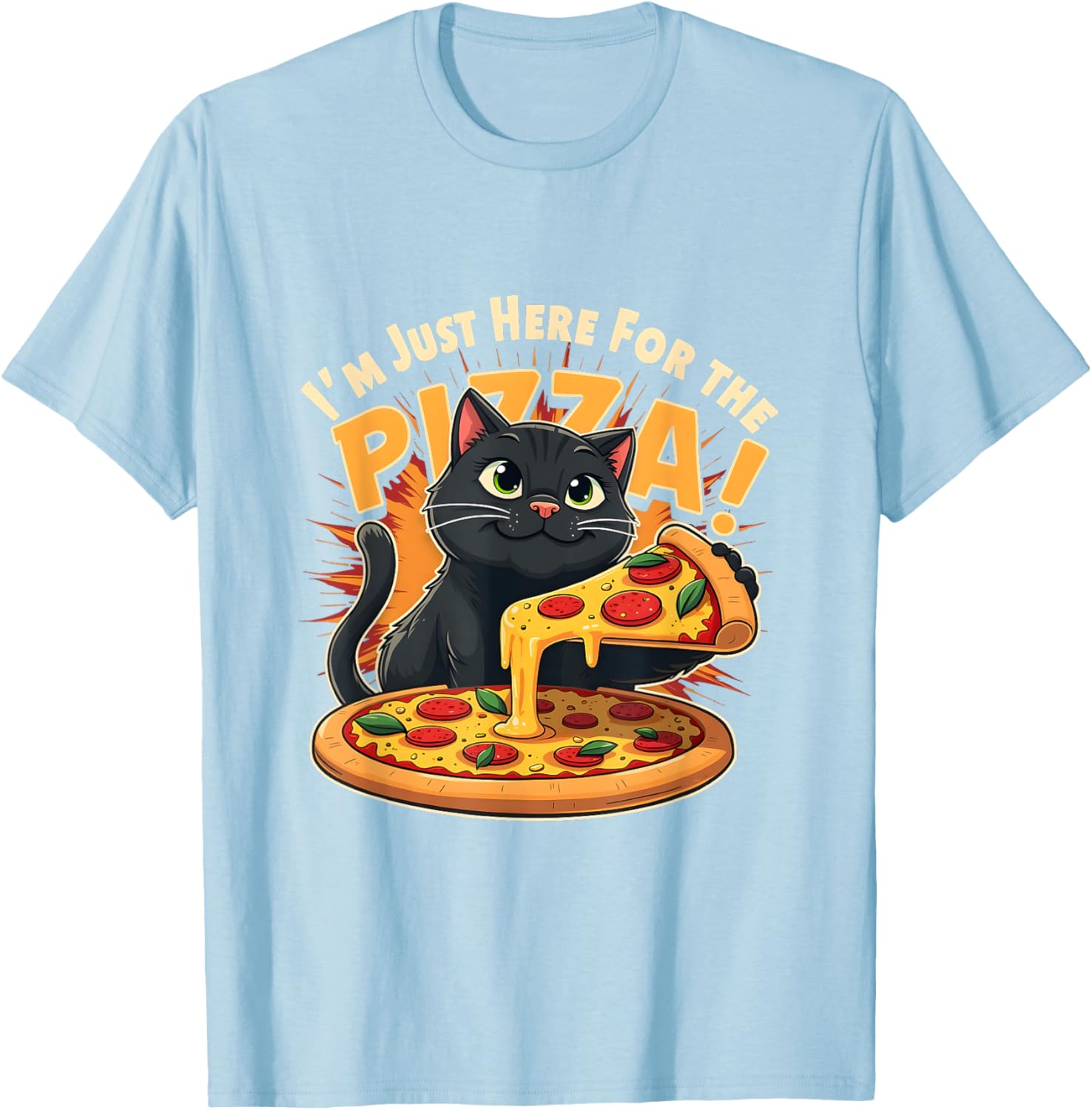 Funny I'm Just Here for the Pizza Cat T-Shirt for Foodie Lovers - 6