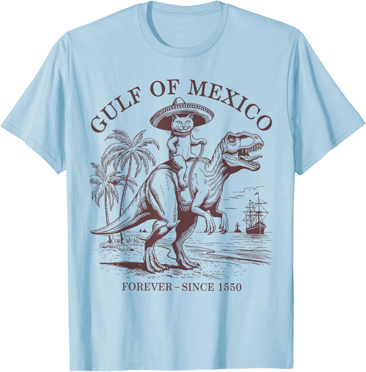 Funny Pirate Cat Dinosaur T-Shirt for Men and Women, Gulf of Mexico Vibe - 9