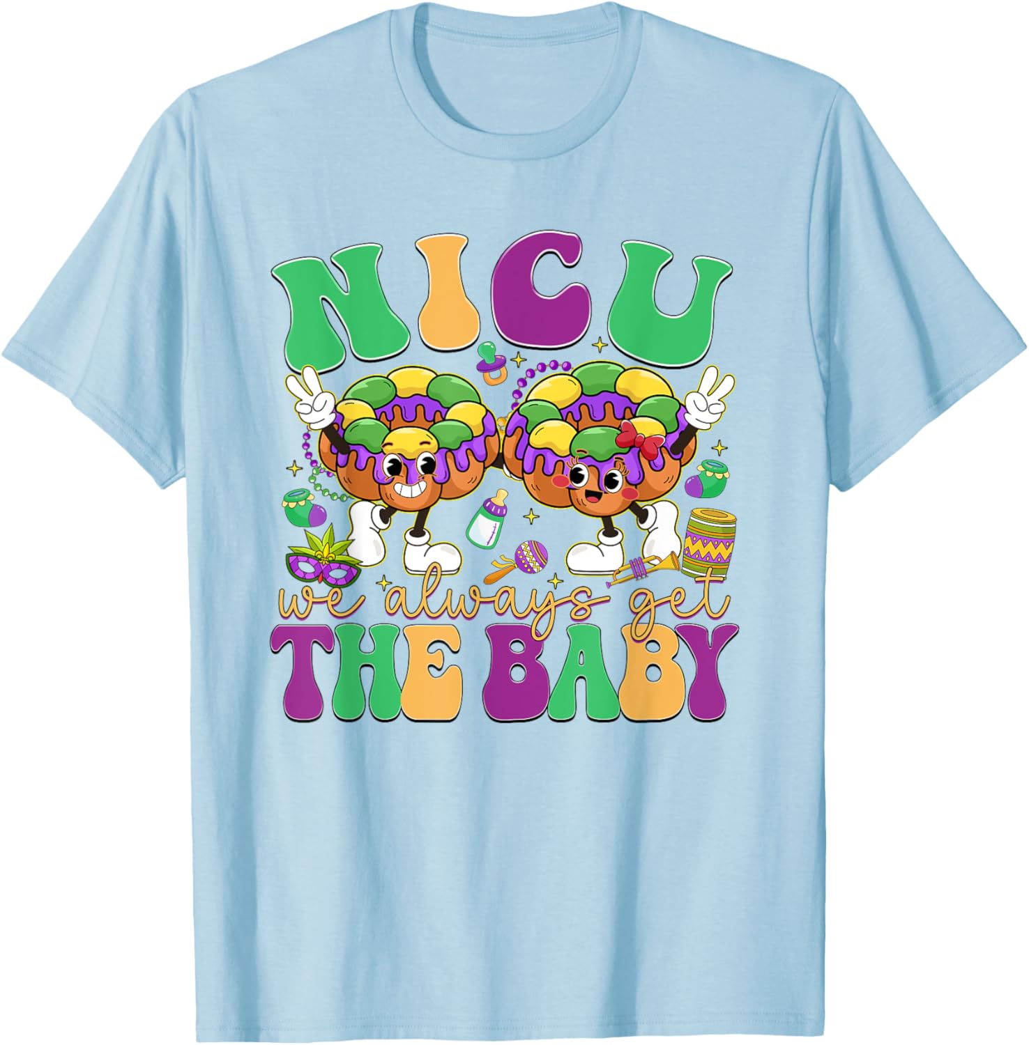 Retro NICU Nurse Mardi Gras T-Shirt for Baby Lovers and Caregivers - 1