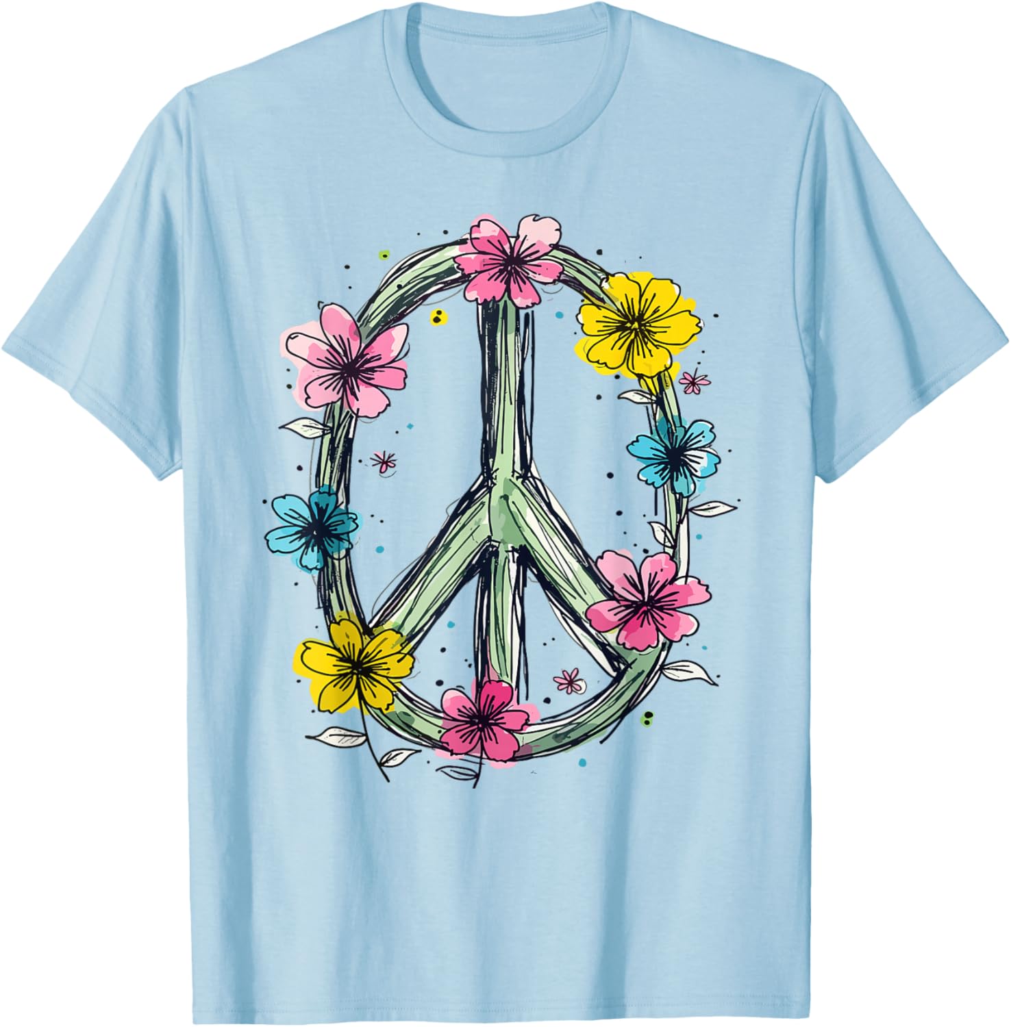 Flower Power Peace Sign T-Shirt for Women Love Hippie Style - 21