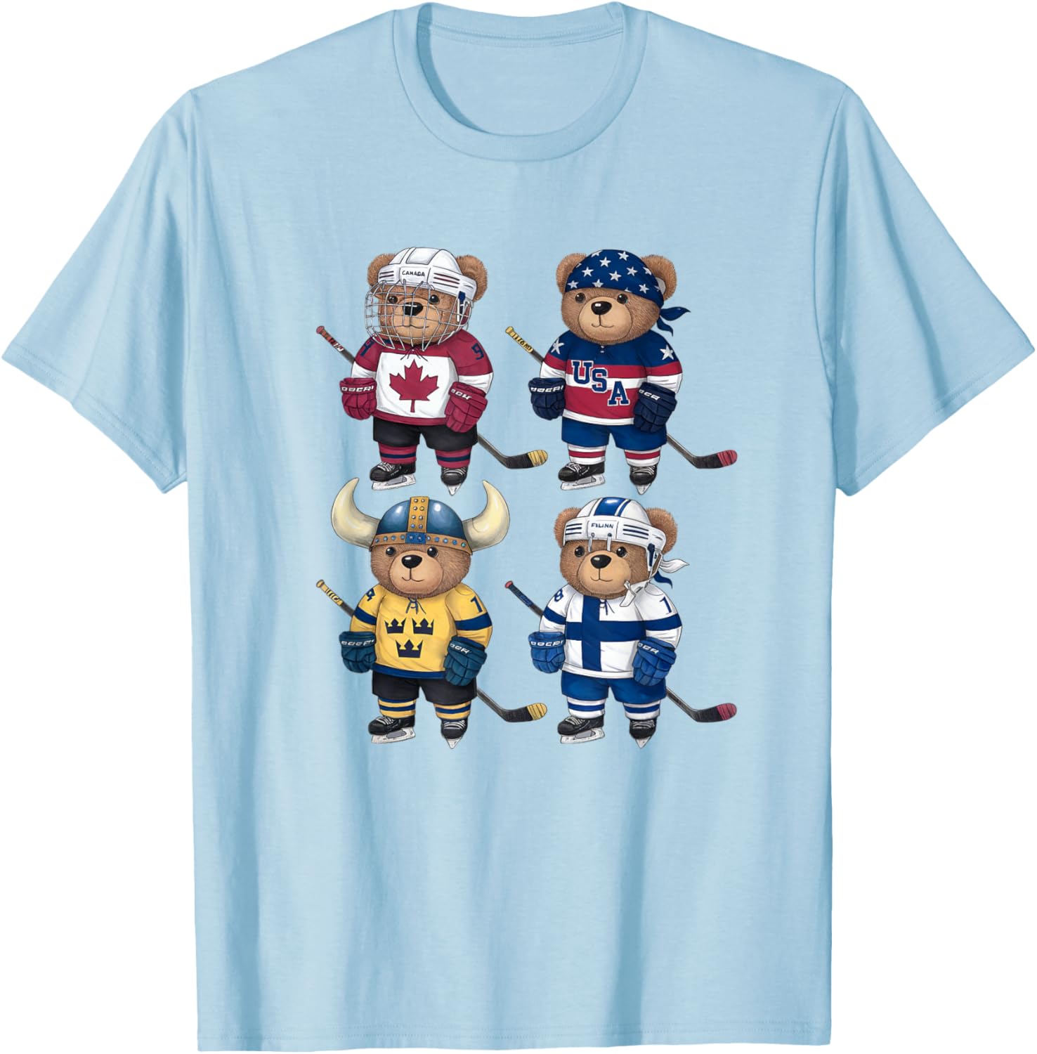 Four Nations Battle Teddy Bear Hockey Player T-Shirt for Fans - 14