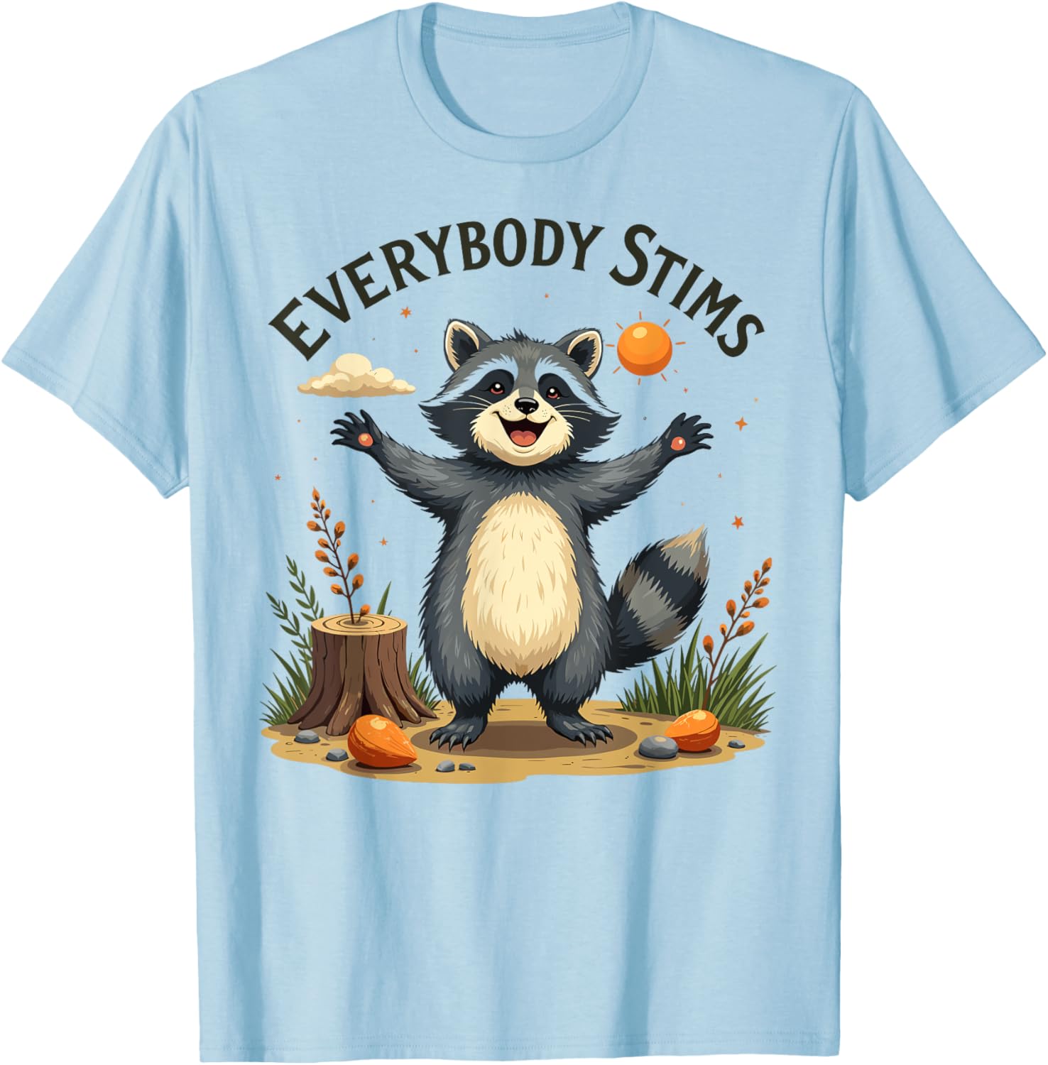 Support Autism Awareness with Everybody Stims Raccoon T-Shirt - 1