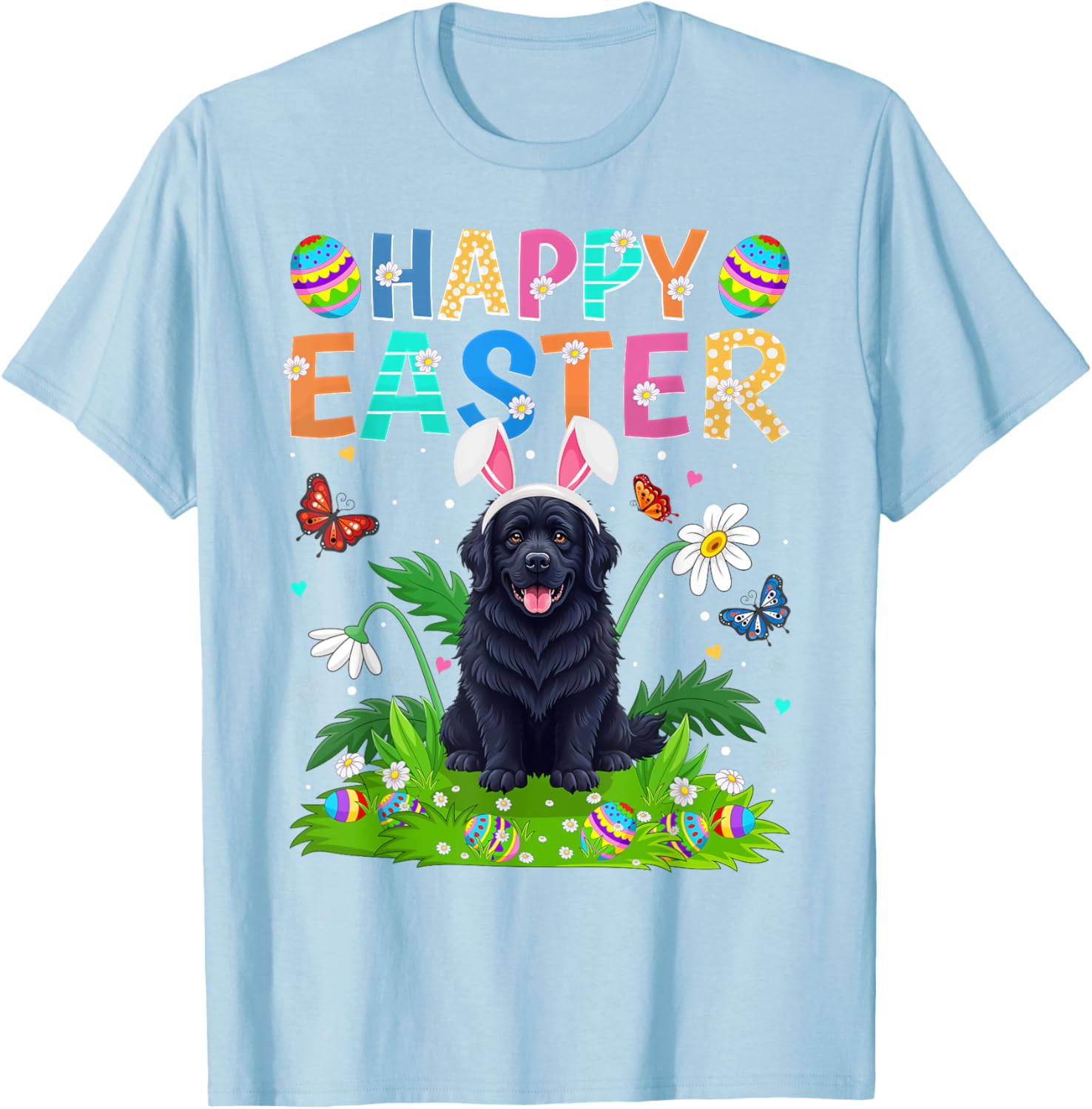 Newfoundland Dog Easter Egg Hunt T-Shirt with Bunny Ears Design - 13