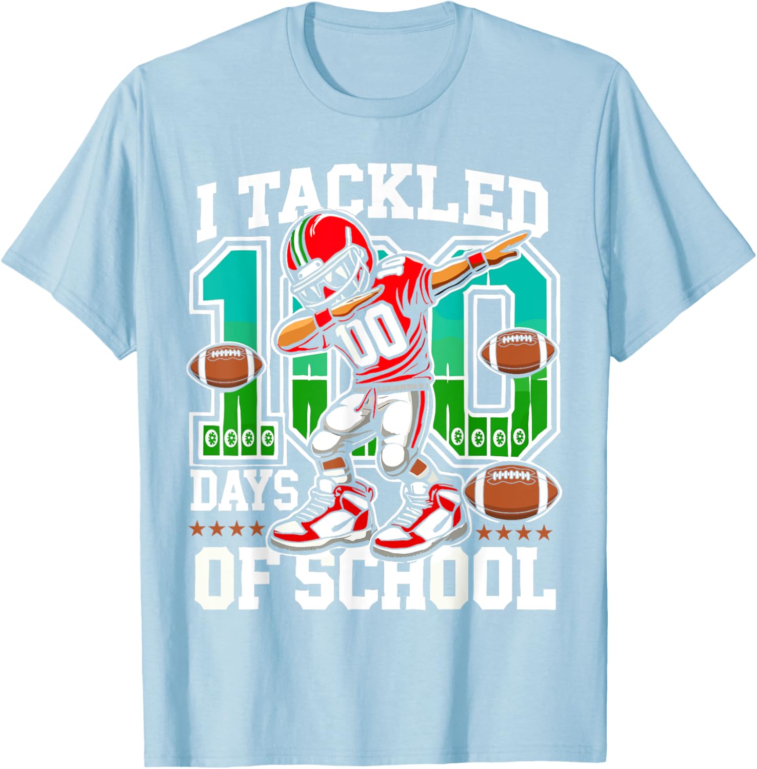 100 Days of School Football Teacher Student T-Shirt for Celebrating Fun - 18