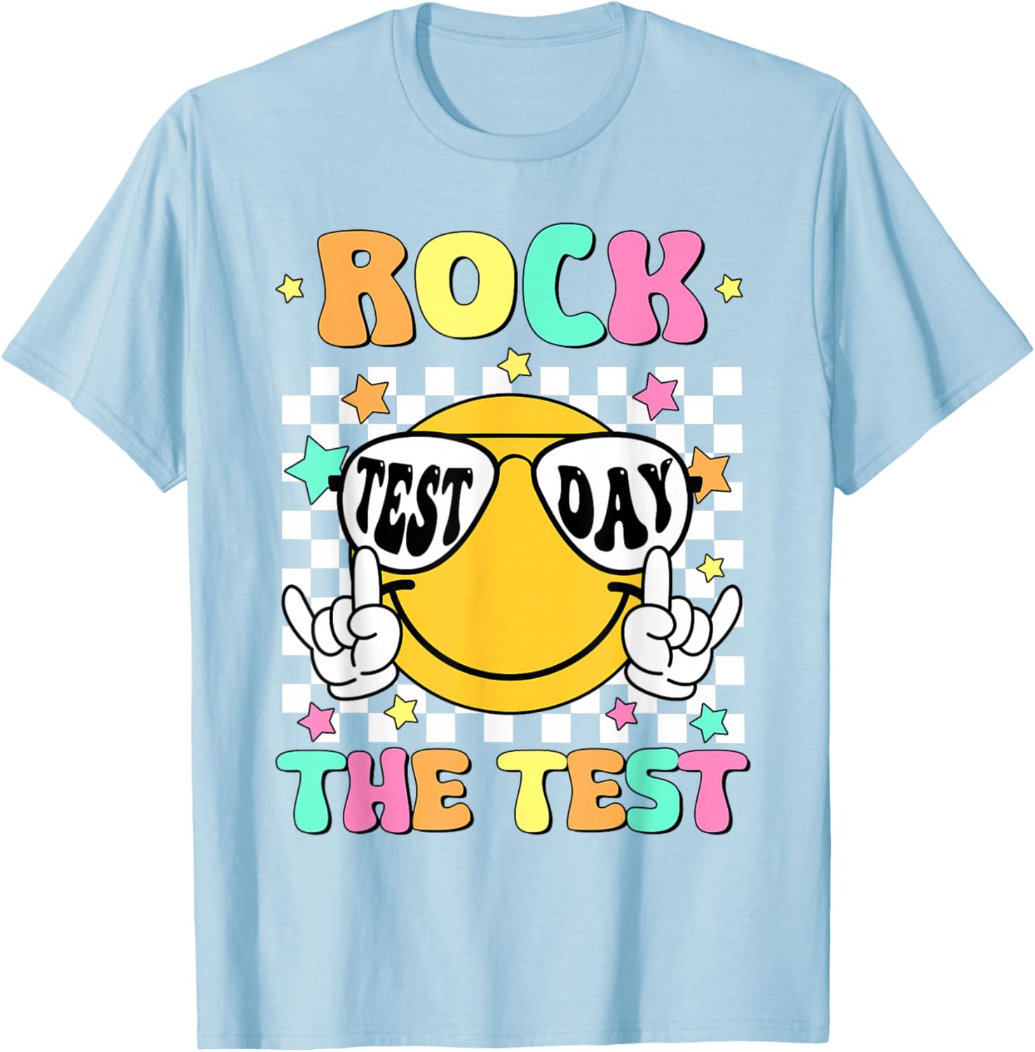 Rock the Test Teacher T-Shirt with Smile Face for Test Day Fun - 9
