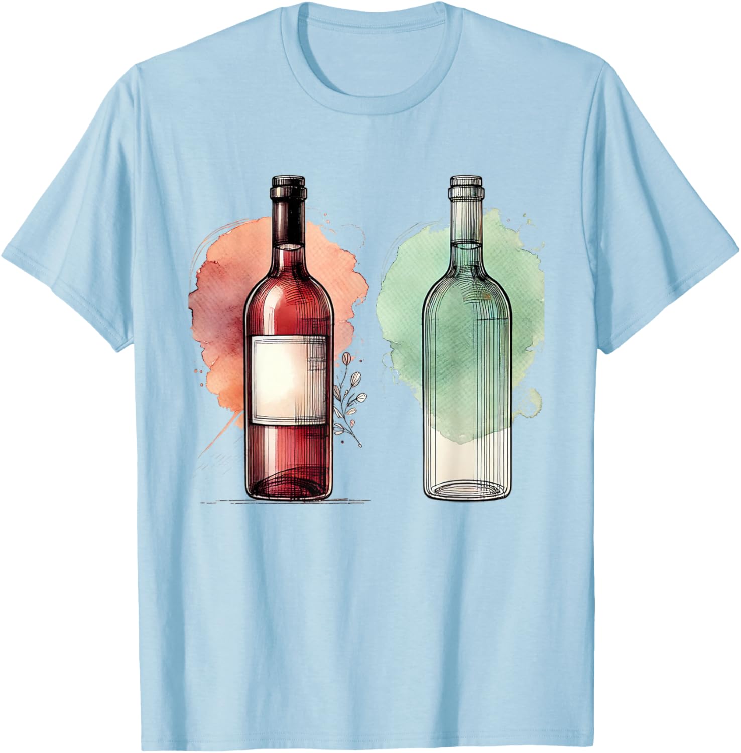 Watercolor Wine Bottles Line Drawing T-Shirt for Wine Lovers - 8