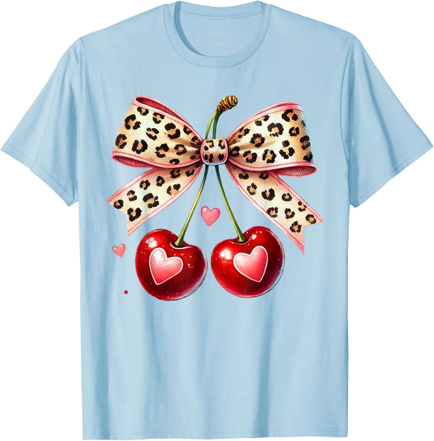 Coquette Cherry Heart Leopard Ribbon Bow T-Shirt for Valentine's Day - 11