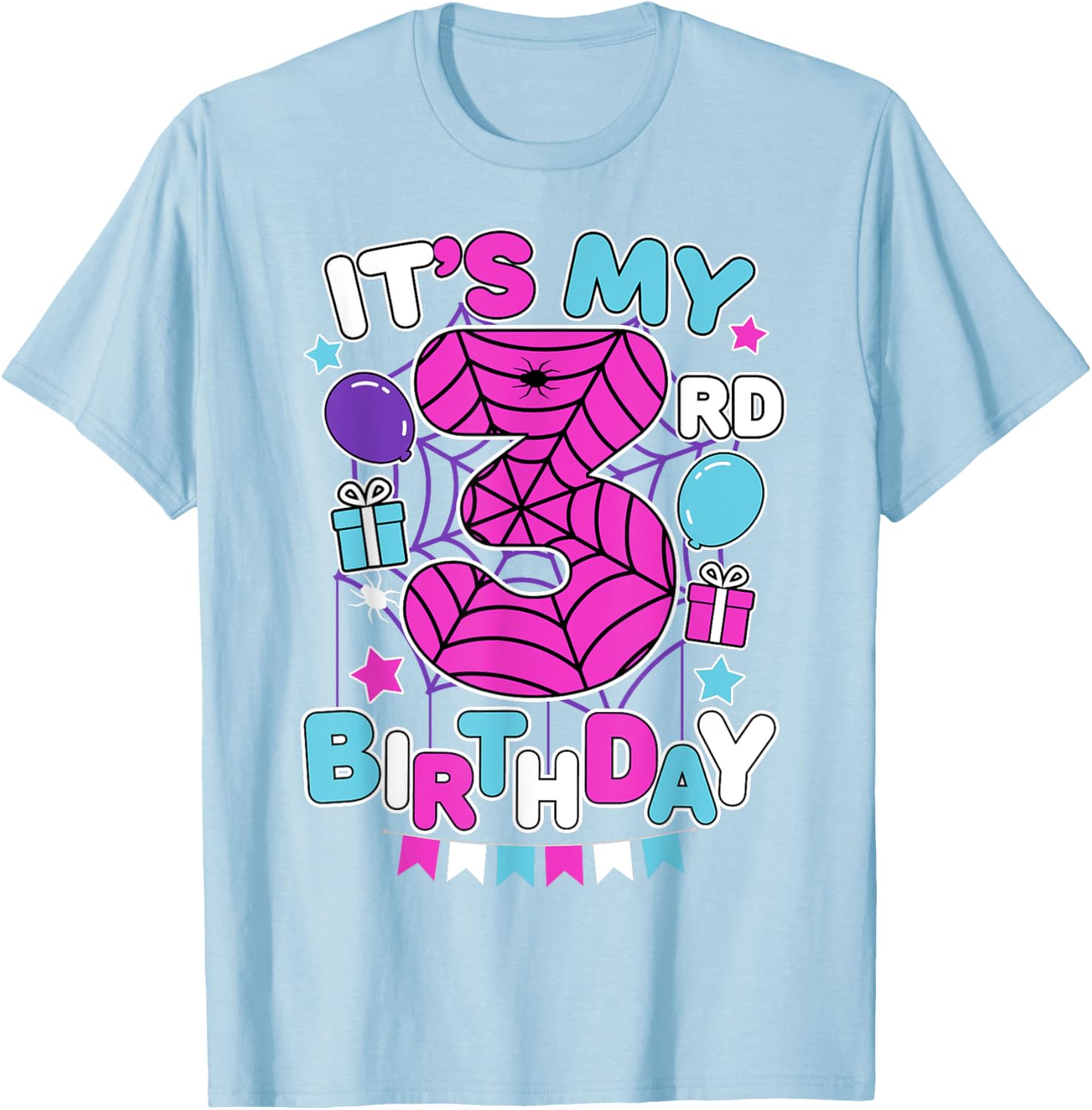 Cute 3rd Birthday Spider Web Theme T-Shirt for Girls Age Three - 17