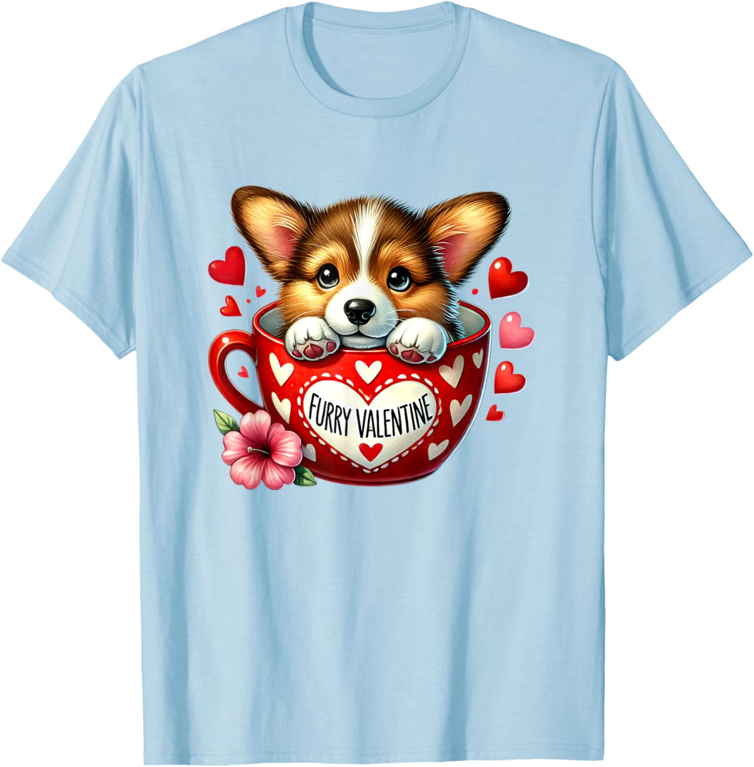Furry Valentine Corgi Puppy Love T-Shirt for Dog Lovers and Friends - 1