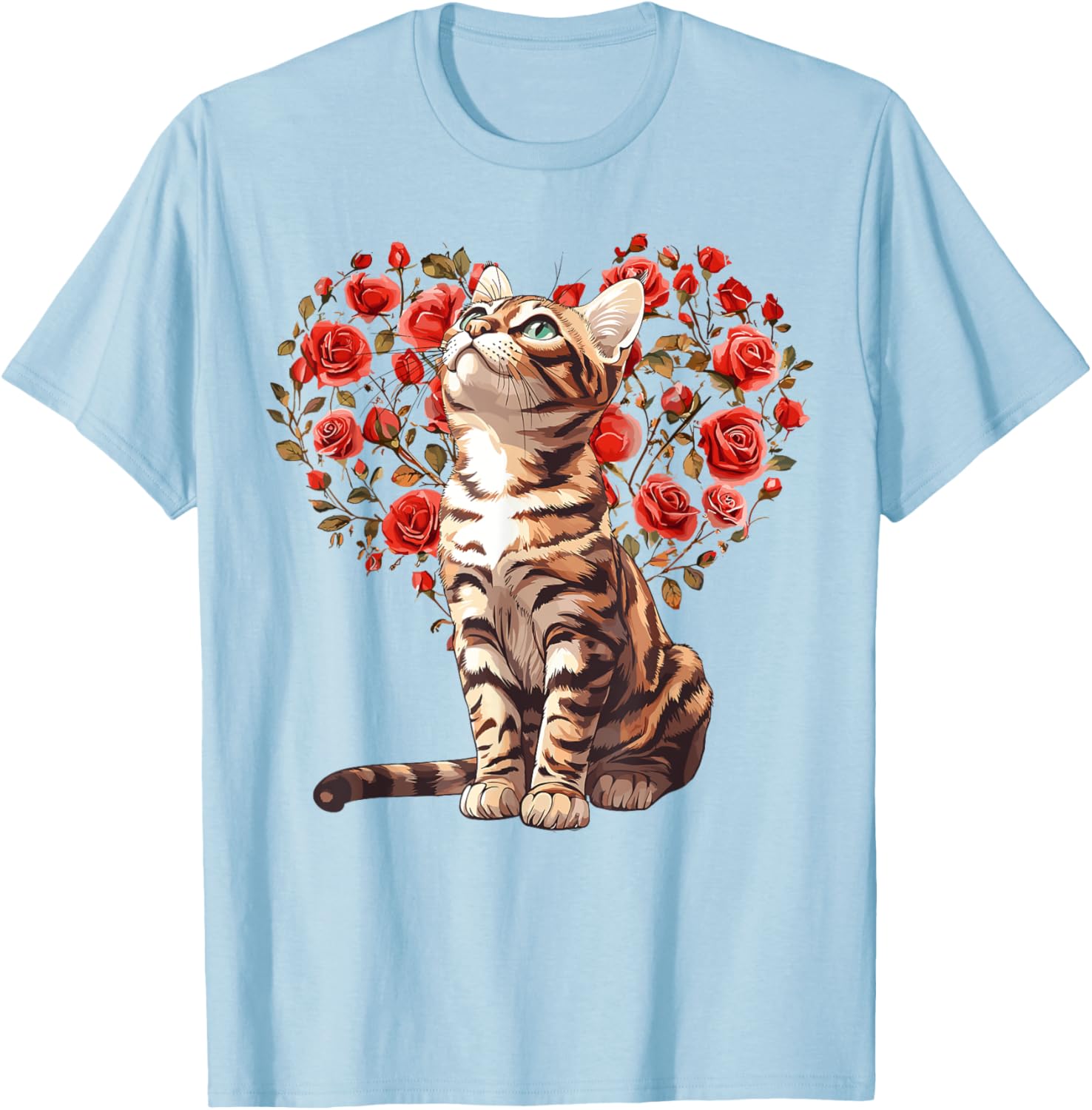 Bengal Cat Valentine's Day Heart Floral Design T-Shirt for Cat Lovers - 27