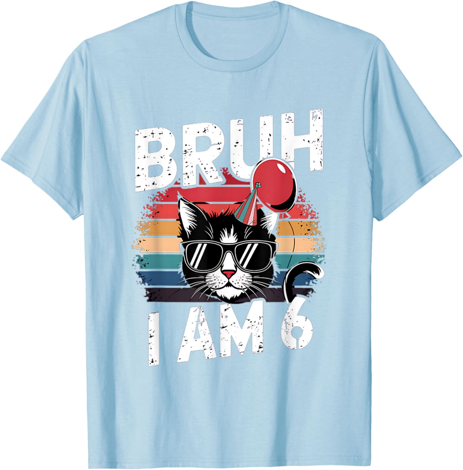 Retro Sunset Cat T-Shirt for Kids 6th Birthday Party Celebration - 23