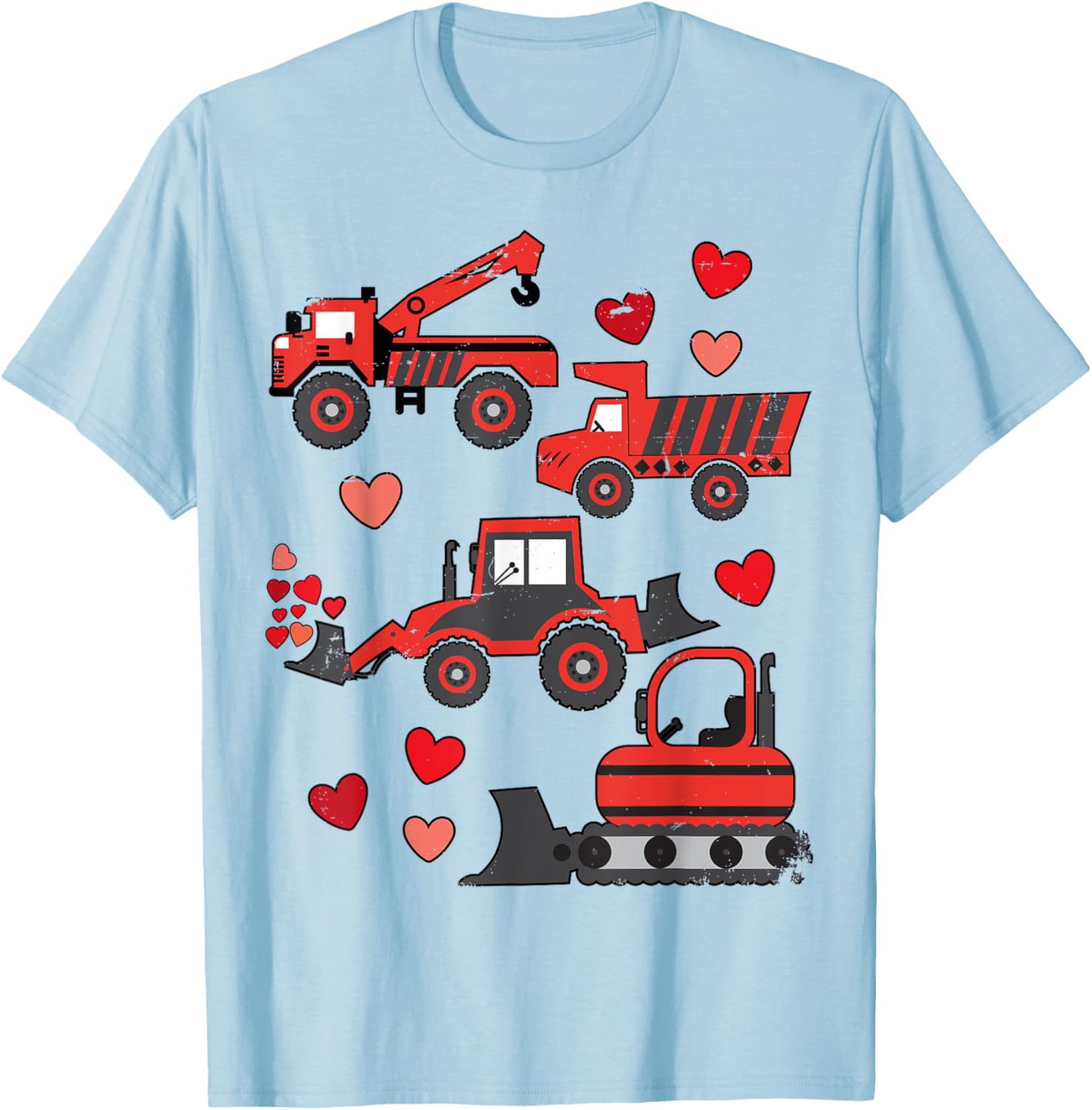 Funny Valentines Day Construction Trucks T-Shirt for Kids and Adults - 17