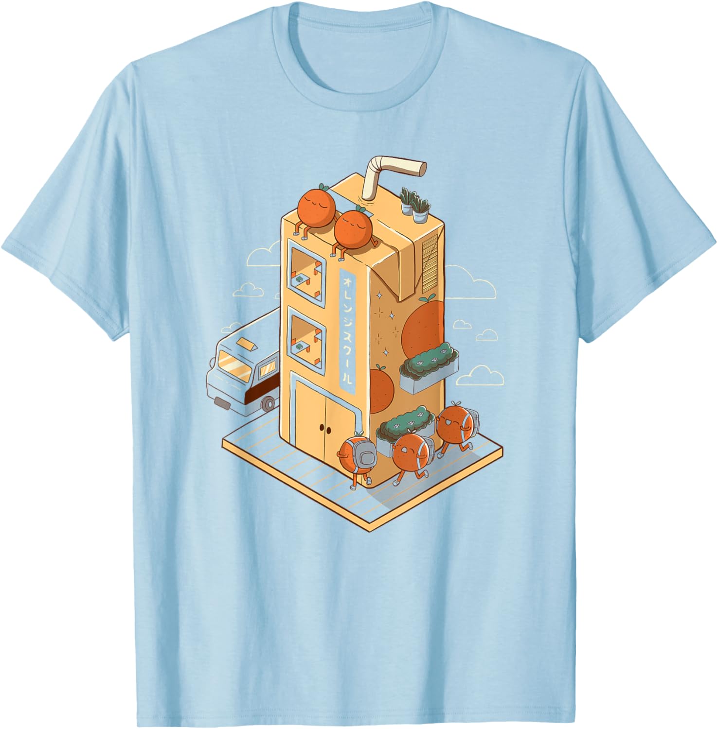 Adorable Orange School Kawaii Fruits Chibi Juice Box T-Shirt for Kids - 1