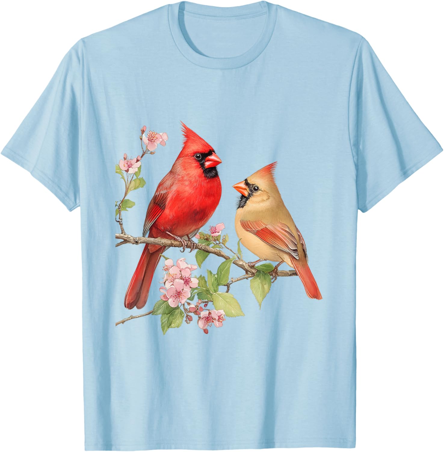 Charming Male and Female Cardinals on Cherry Blossom Branch T-Shirt - 15