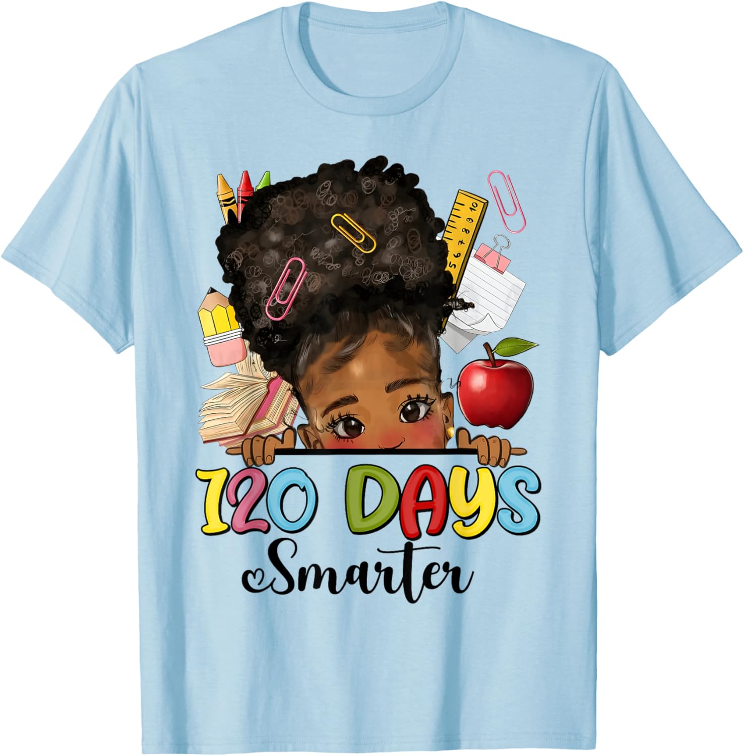 Messy Bun 120 Days Smarter Afro Girl T-Shirt for School Fun - 1