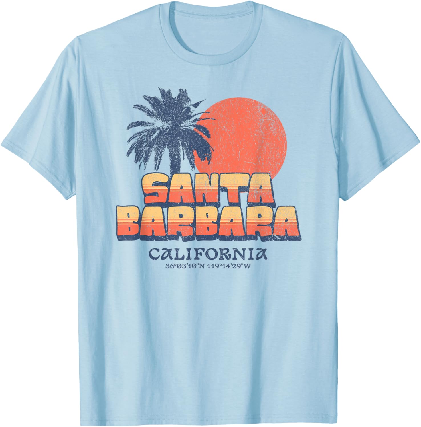 Santa Barbara Retro Sunset Palm Tree T-Shirt for California Beach Lovers - 3