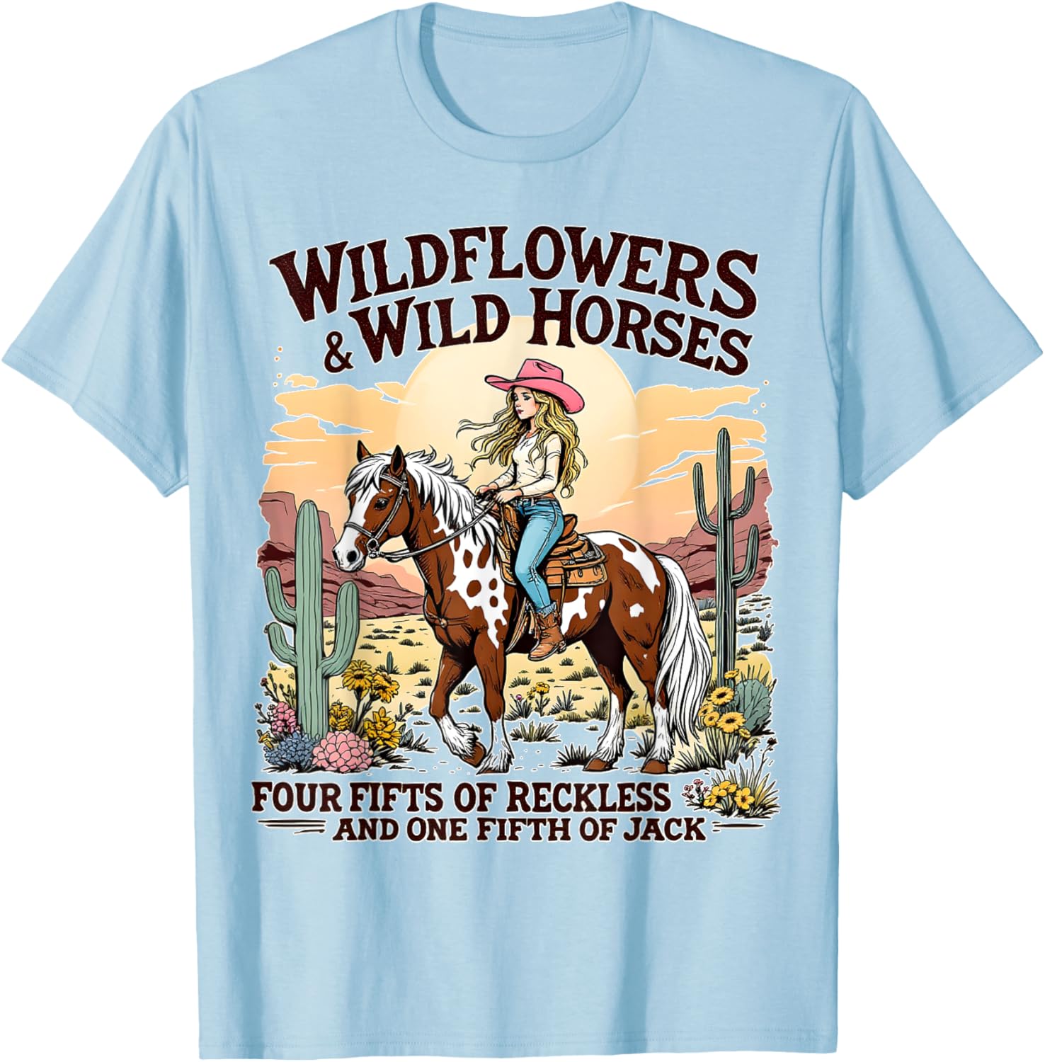 Wild Flowers and Wild Horses Southern Sunset Cowgirls T-Shirt for Women - 9