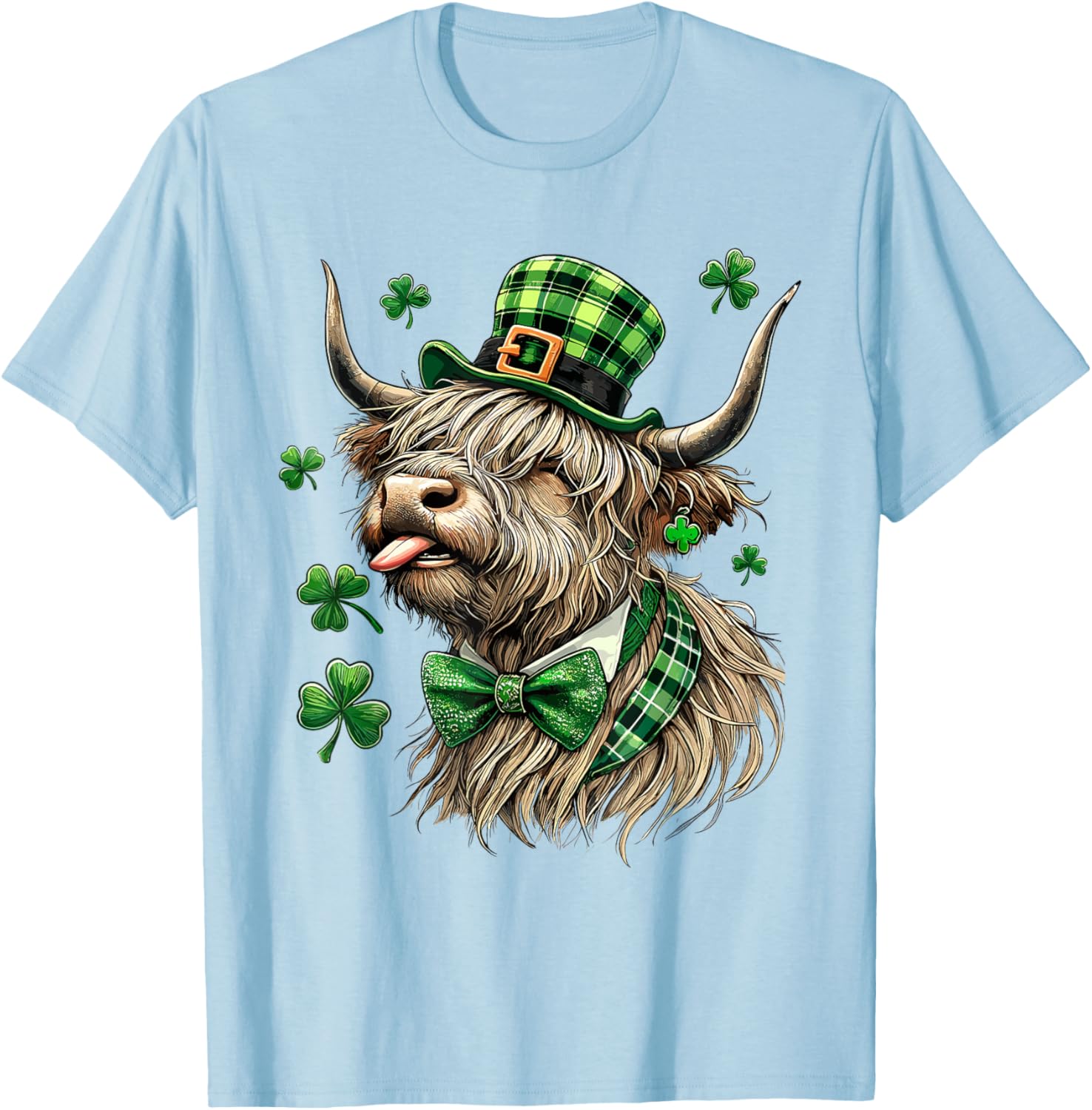 St. Patrick's Day Highland Cow T-Shirt with Lucky Shamrock Design - 26
