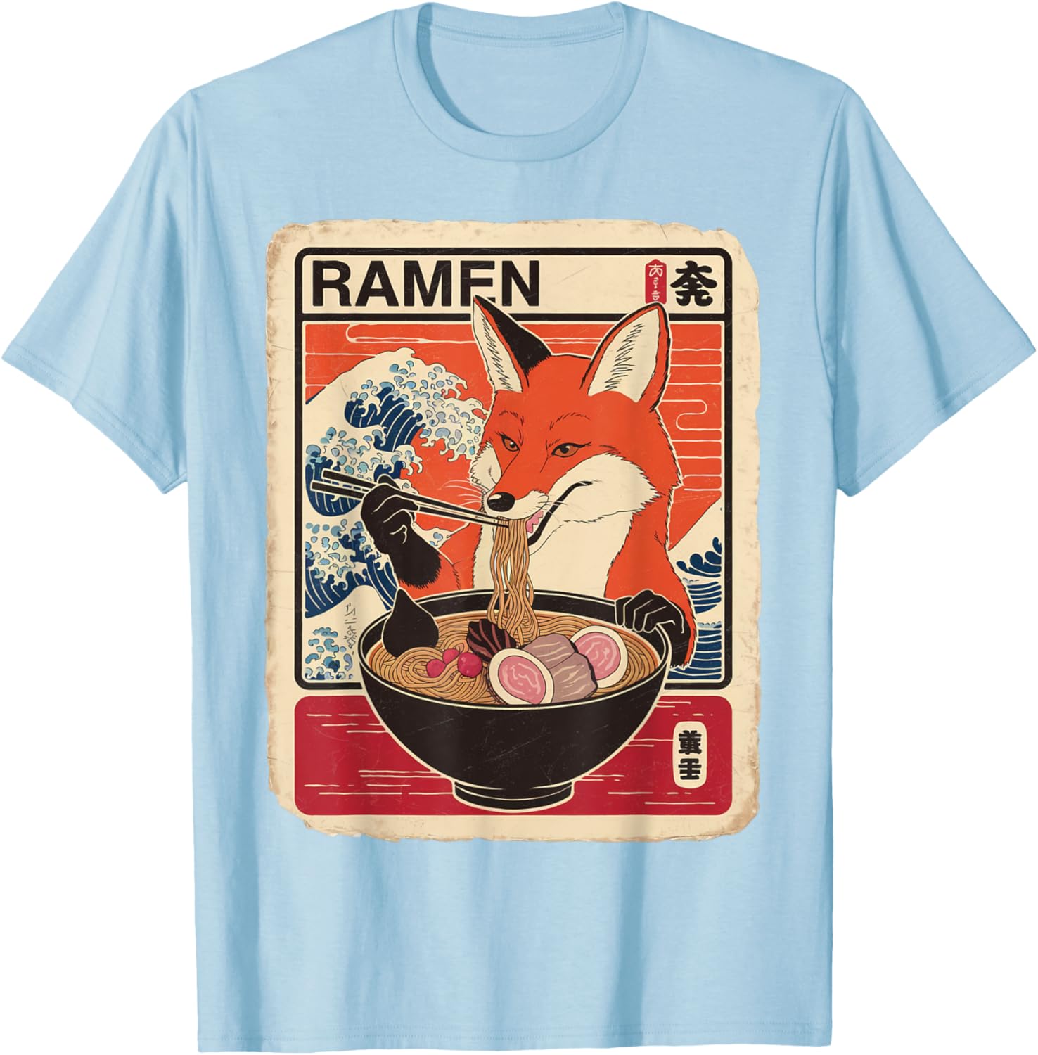 Kawaii Fox Ramen Graphic T-Shirt Cute Ezo Orange Fox Apparel - 20
