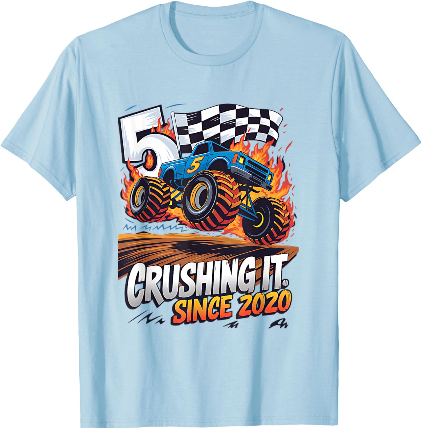 5th Birthday Kids Monster Truck T-Shirt Crushing It Since 2020 - 6