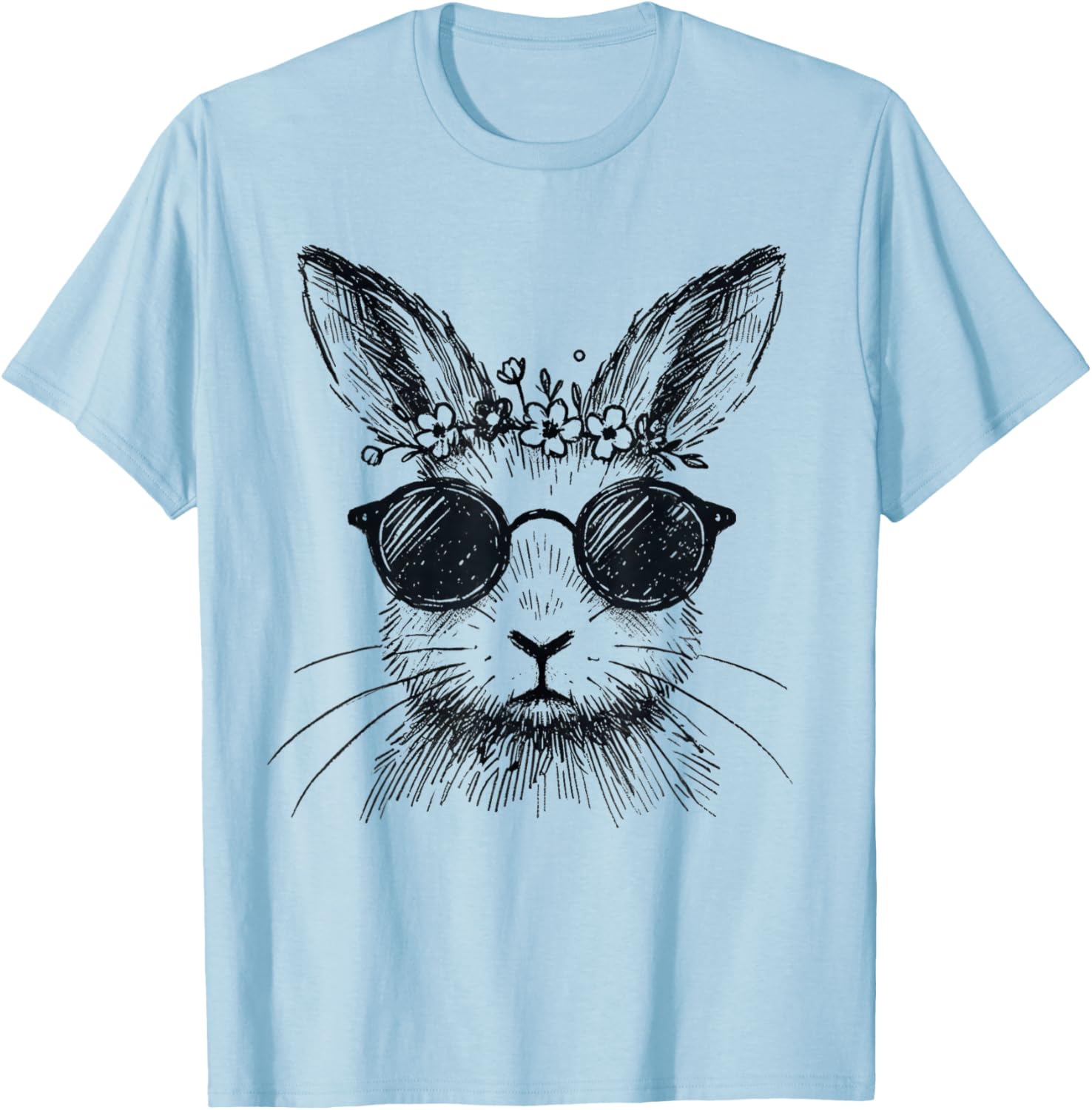 Bunny Face Flower Crown Easter T-Shirt for Women and Girls - 3