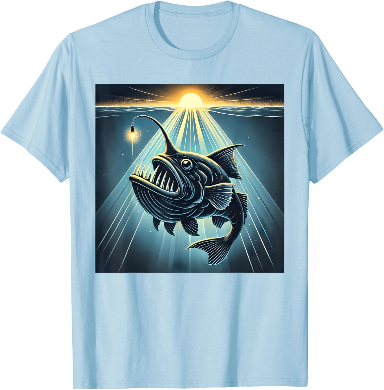 Anglerfish Found The Light T-Shirt - Fun Marine Life Apparel - 13
