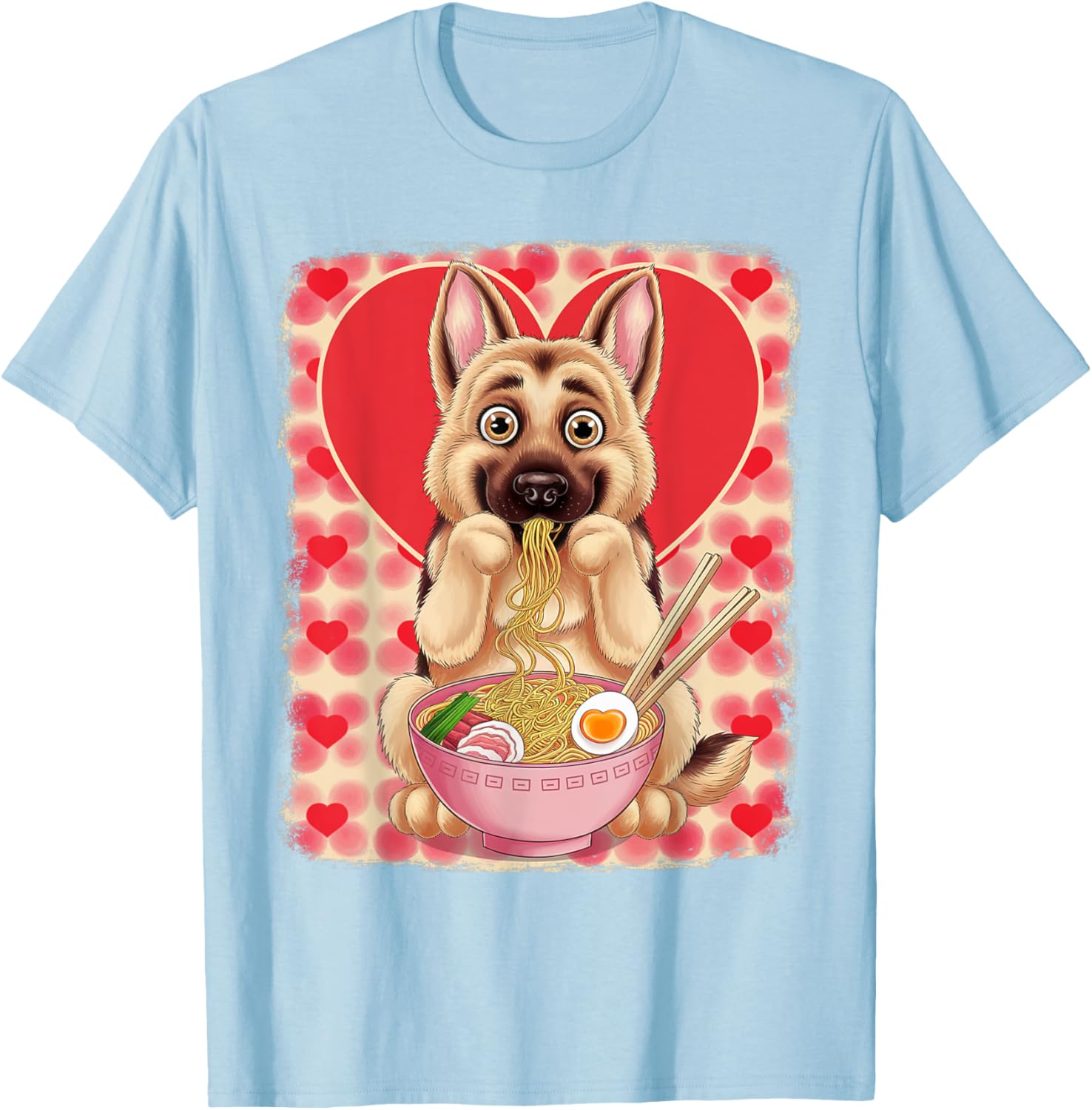 Adorable German Shepherd Eating Ramen Noodles Valentine's Day T-Shirt - 23