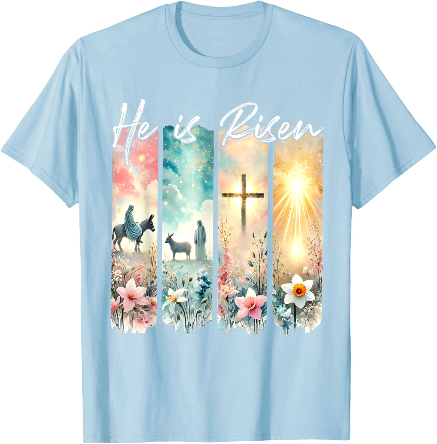 He Is Risen Floral Easter T-Shirt with Jesus Cross Design for Christians - 8