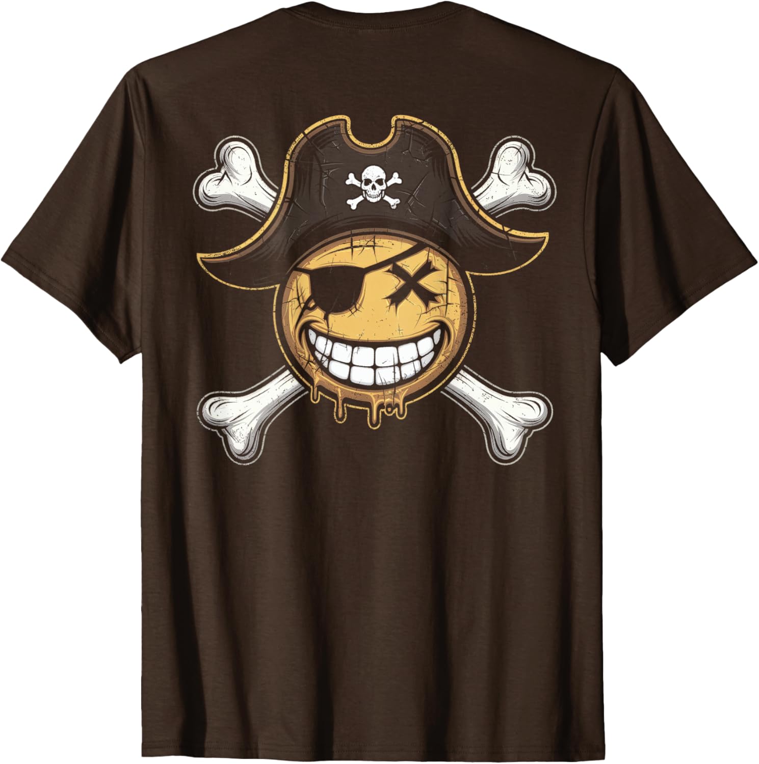 Pirate Captain Smiling Face T-Shirt with Fun X Eyes Backprint Style - 3