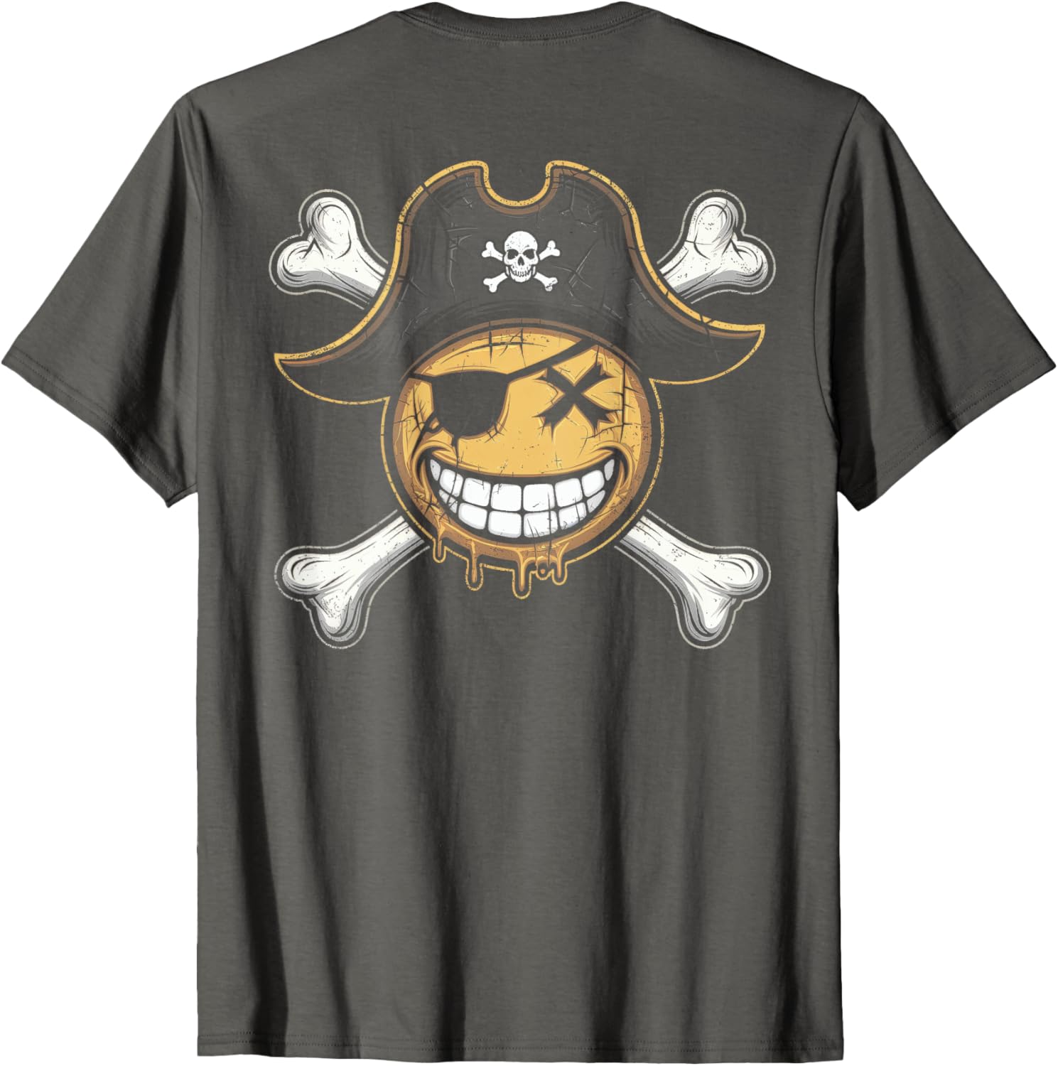 Pirate Captain Smiling Face T-Shirt with Fun X Eyes Backprint Style - 12