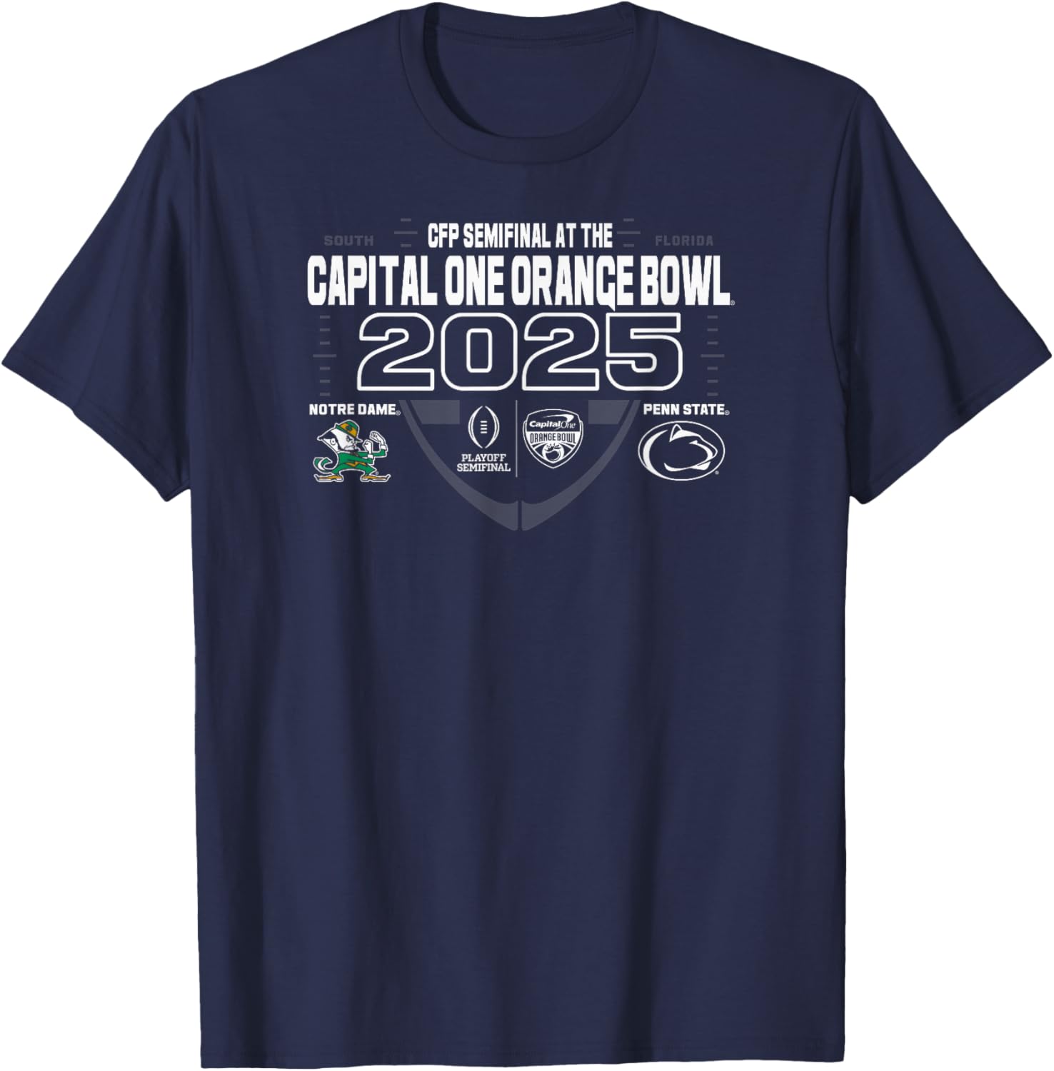 Notre Dame vs Penn State 2024-25 CFP Semi Orange Bowl Navy T-Shirt - 1