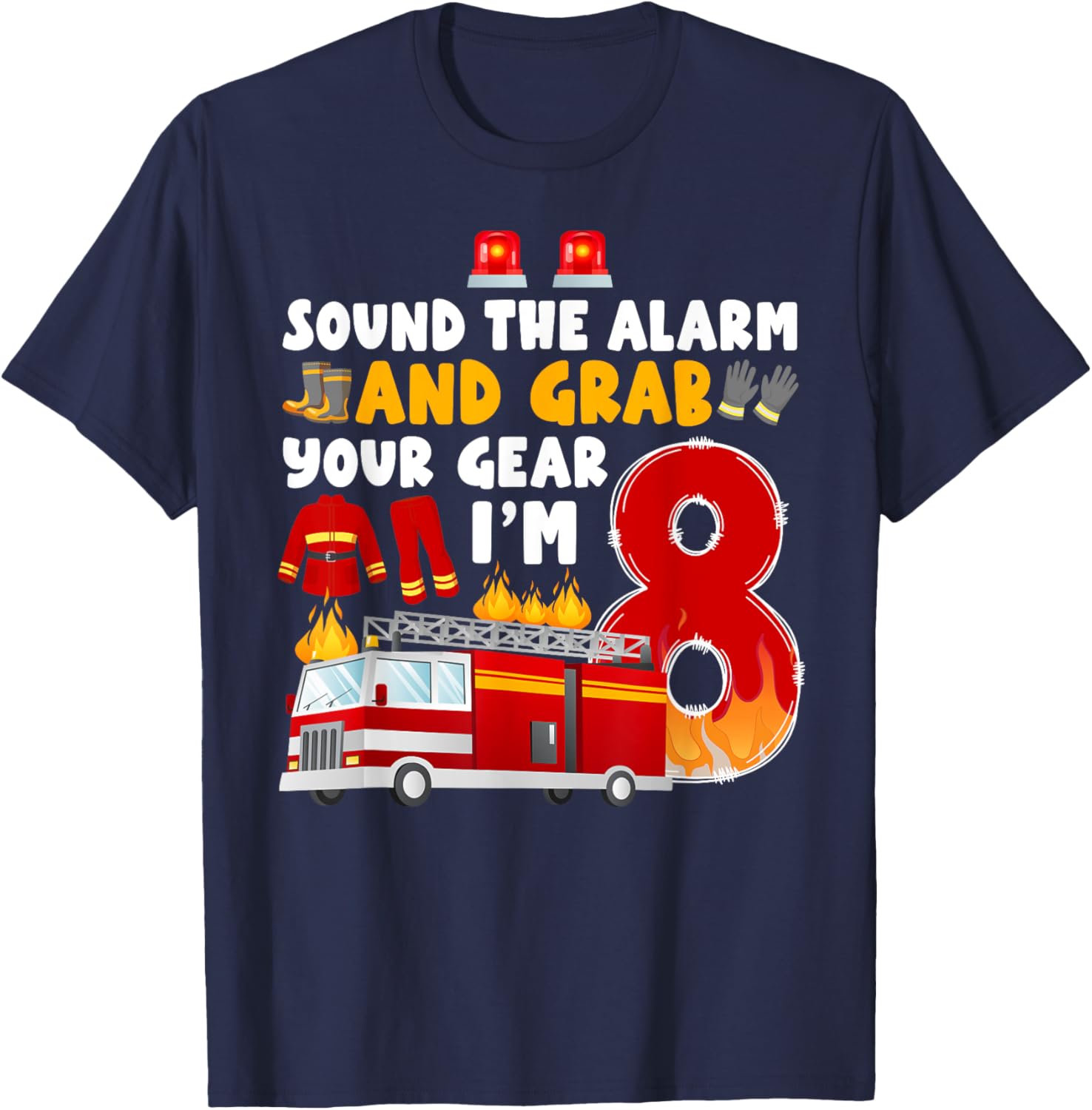 8th Birthday Firefighter T-Shirt for Boys Cute Fireman Graphic Tee - 7