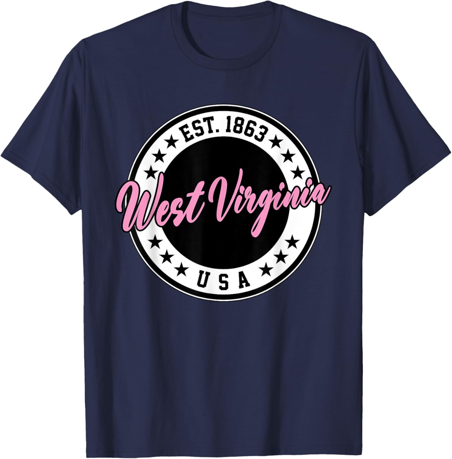 West Virginia Pink Text Script Circle T-Shirt for Women and Men - 15