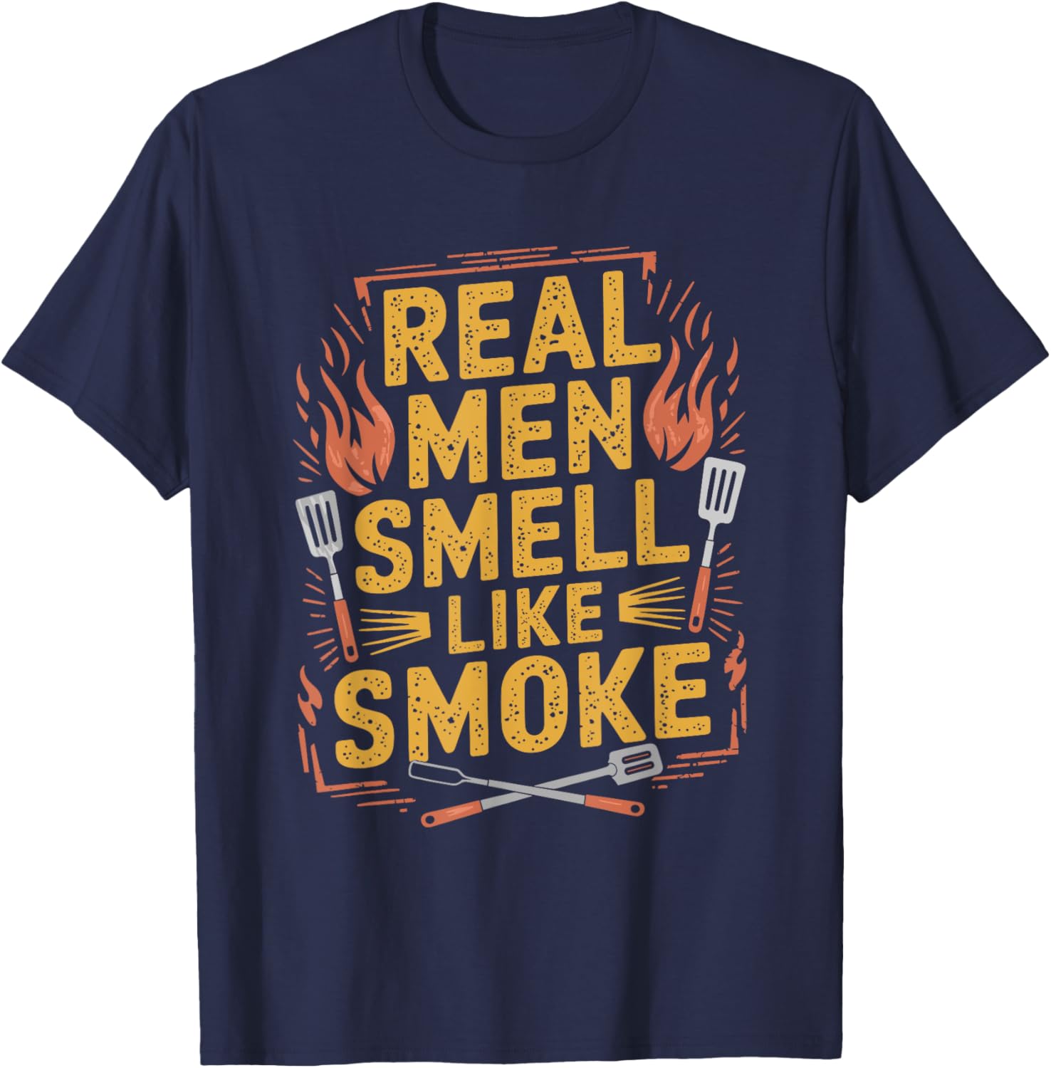Funny BBQ Grill T-Shirt for Dads Real Men Smell Like Smoke and Meat - 2