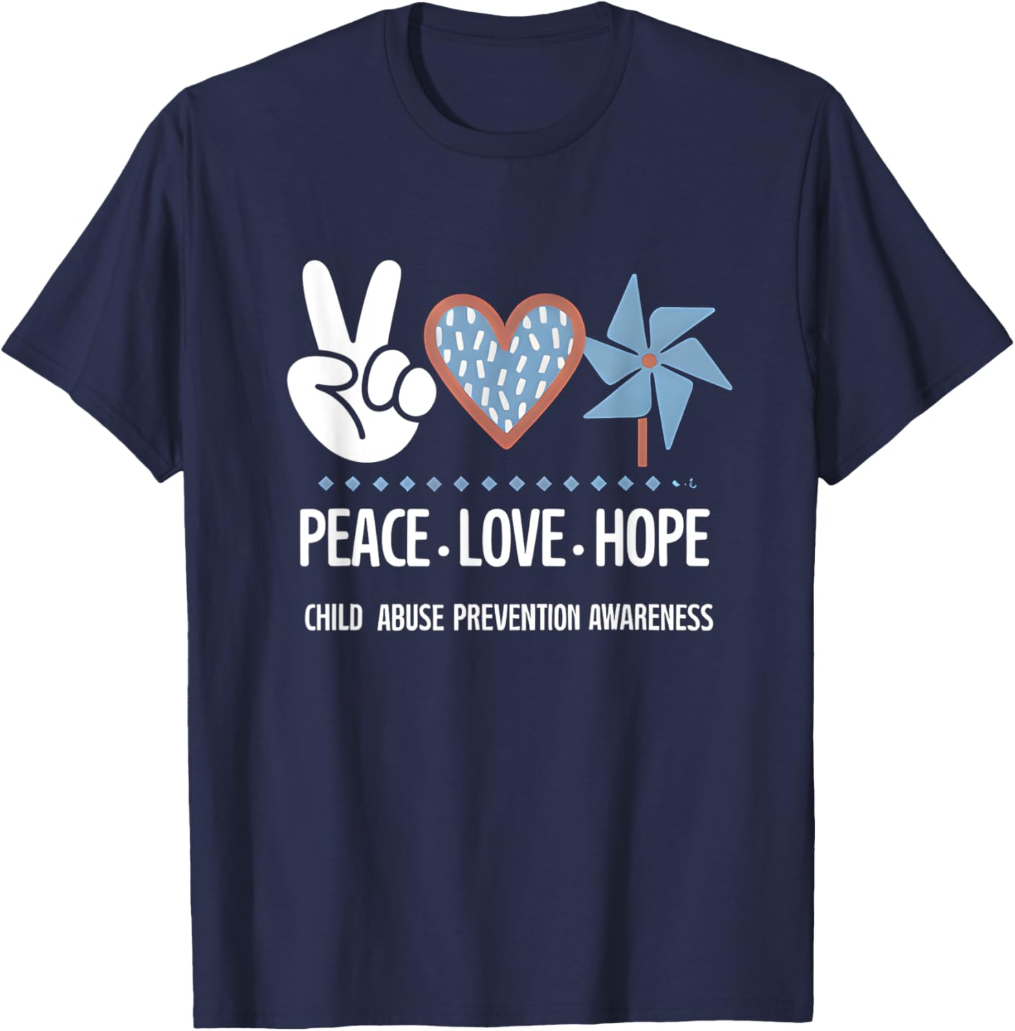 Peace Love Hope Pinwheel T-Shirt for Child Abuse Prevention Awareness - 12