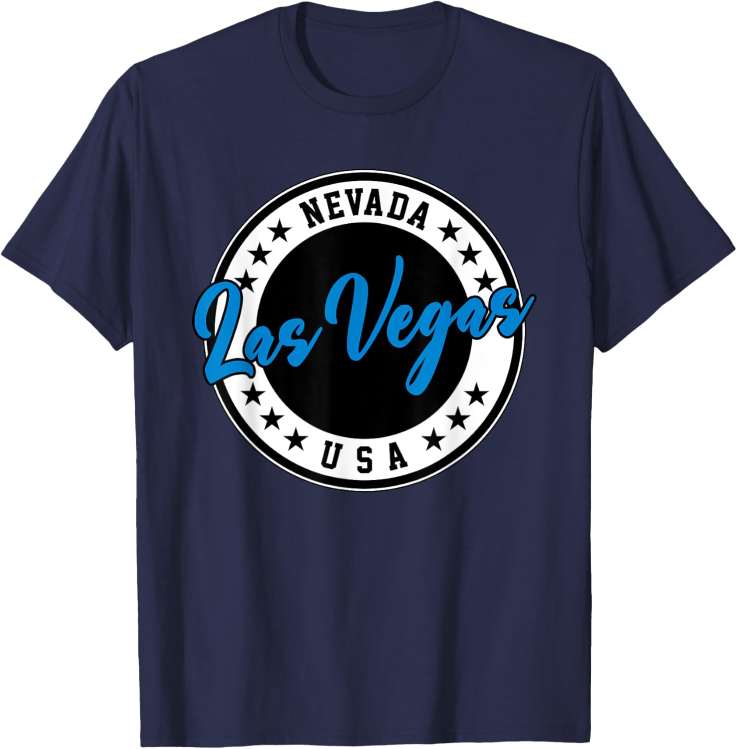 Las Vegas Nevada Blue Circle Script T-Shirt for Casual Style Fans - 7