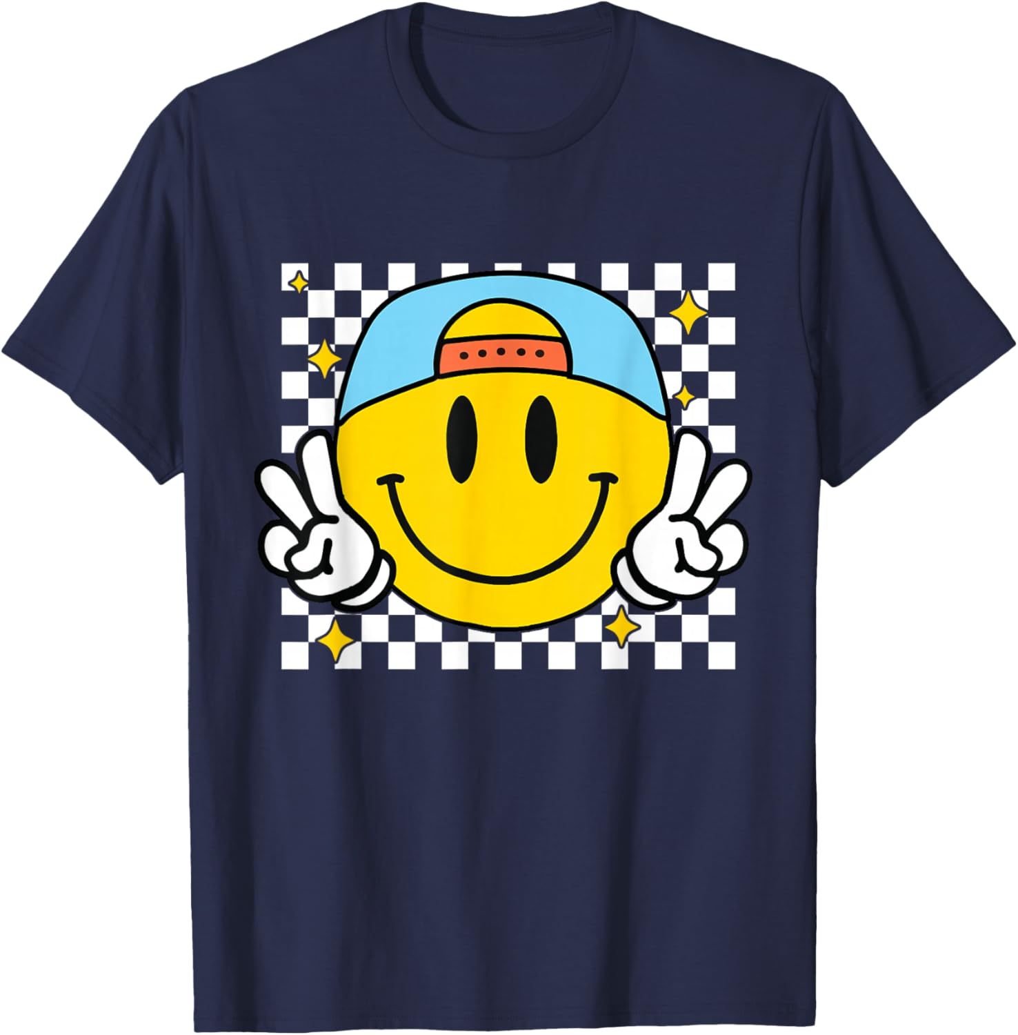 Happy Yellow Smile Face Checkered T-Shirt for Fun and Joyful Style - 1
