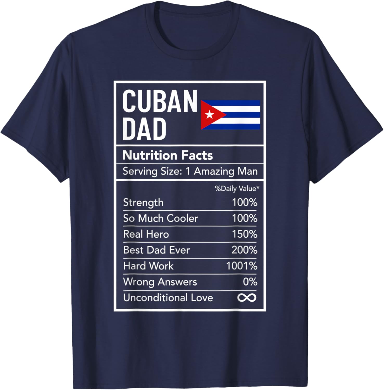 Cuban Dad Nutrition Facts Funny Pride T-Shirt for Father's Day Gift - 3