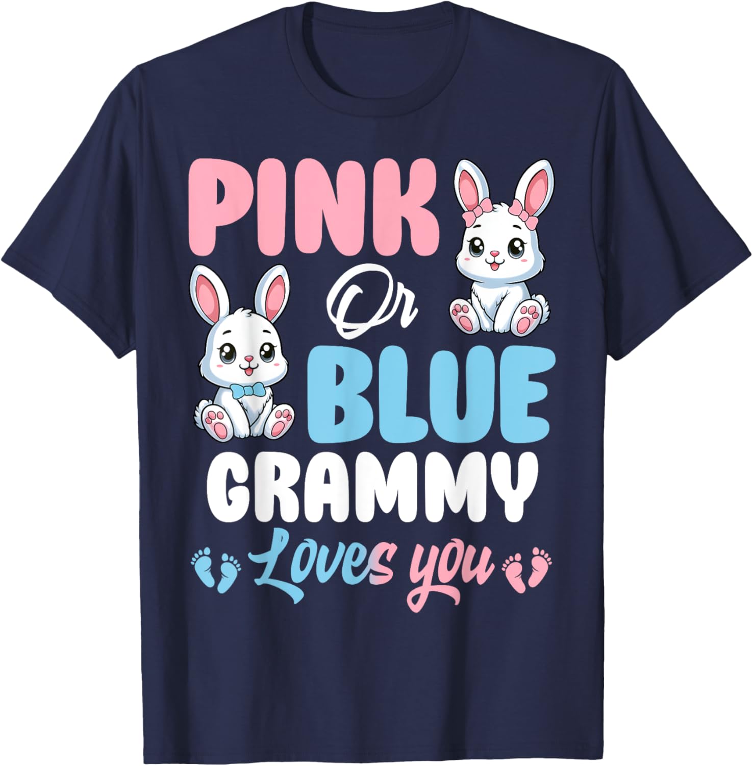 Pink or Blue Grammy Loves You Bunny Gender Reveal Party T-Shirt - 15