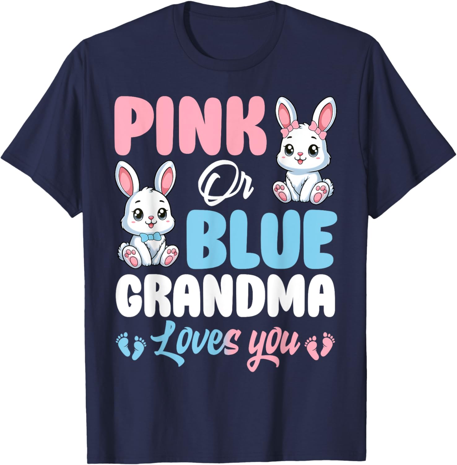 Pink or Blue Grandma Loves You Bunny Gender Reveal T-Shirt for Kids - 20