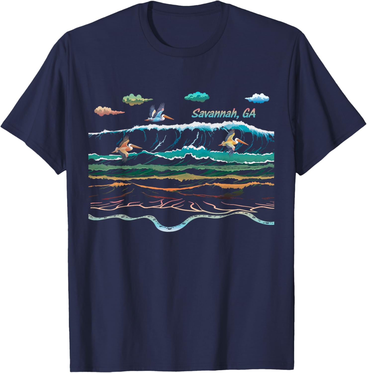 Colorful Tie-Dye Pelican Beach T-Shirt for Savannah Georgia Lovers - 1