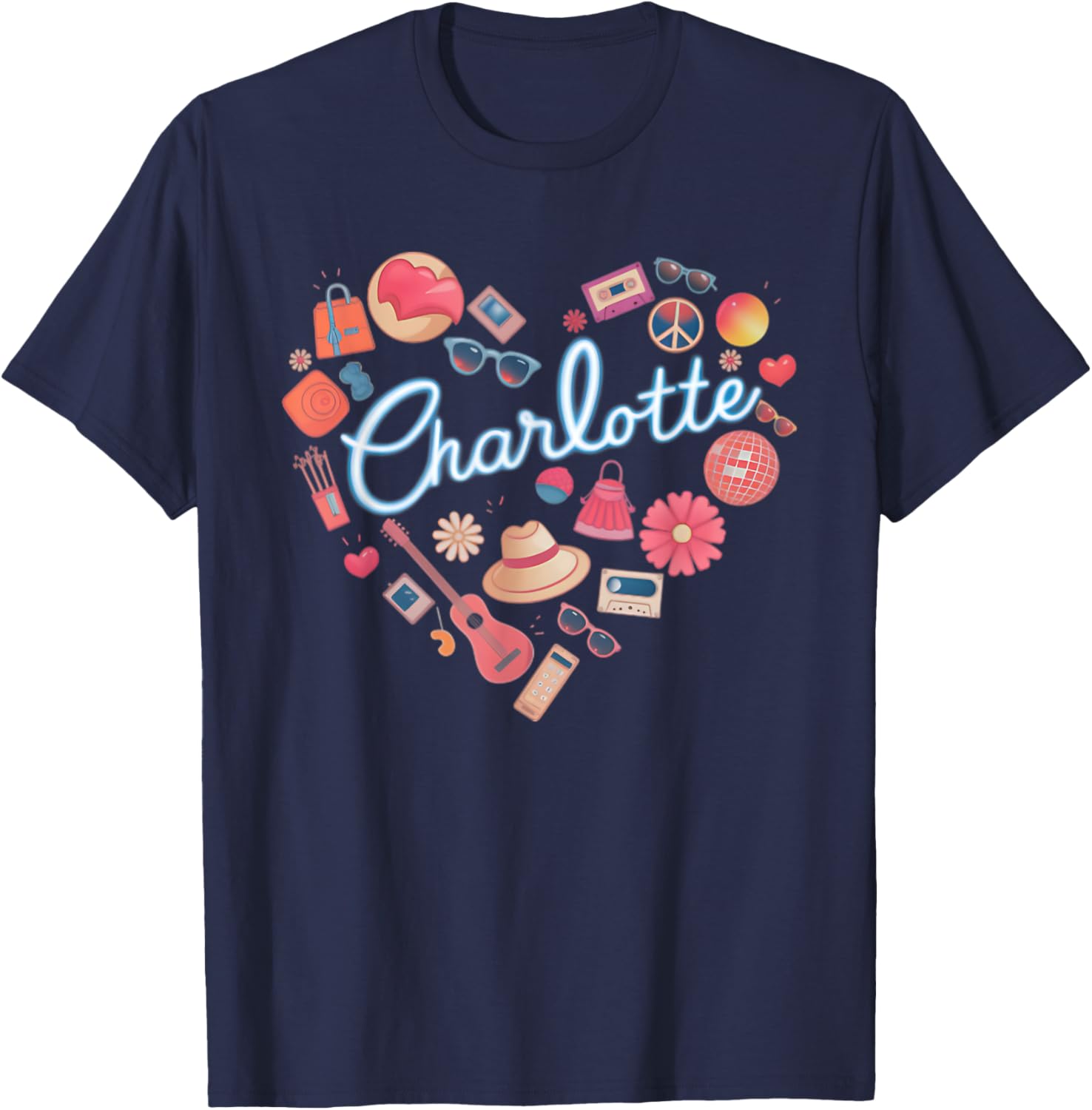 Personalized Retro Charlotte Heart T-Shirt for Girls - Cute Casual Wear - 9