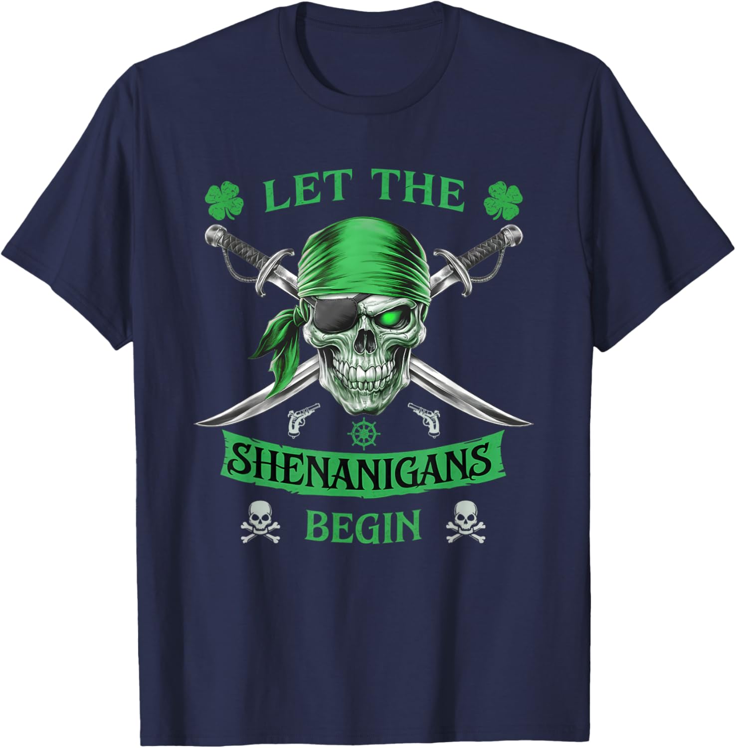 Pirate St Patricks Day Skull T-Shirt for Men Let the Shenanigans Begin - 3