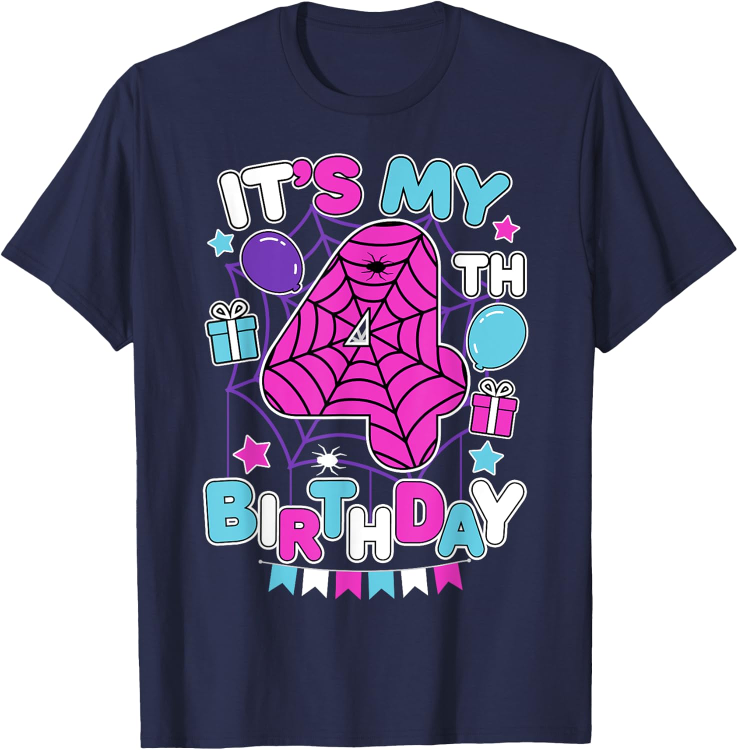 Cute 4th Birthday Spider Web T-Shirt for Girls Halloween Party - 15