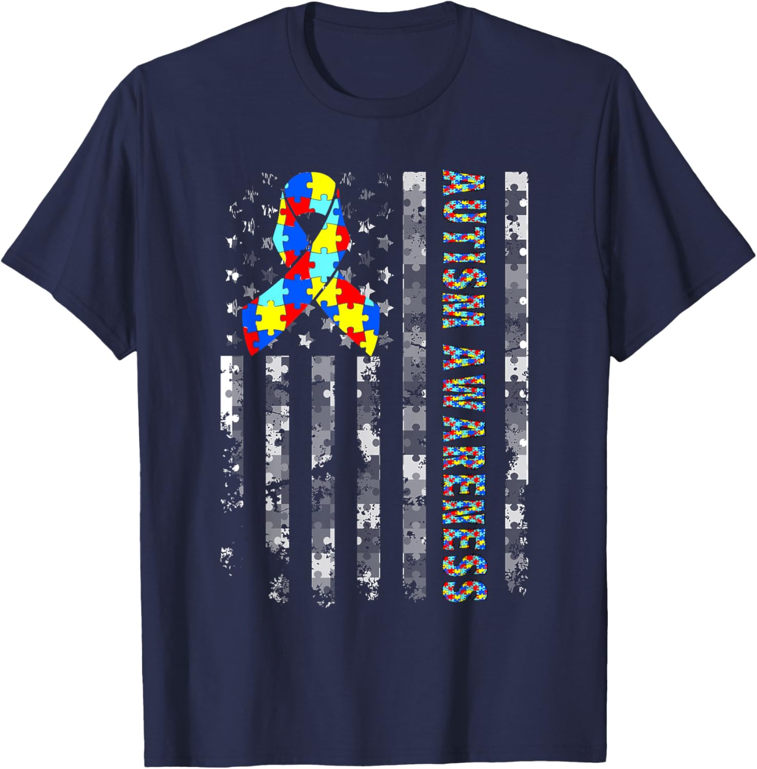 Autism Awareness USA Flag T-Shirt for Moms and Dads - Support and Love - 16