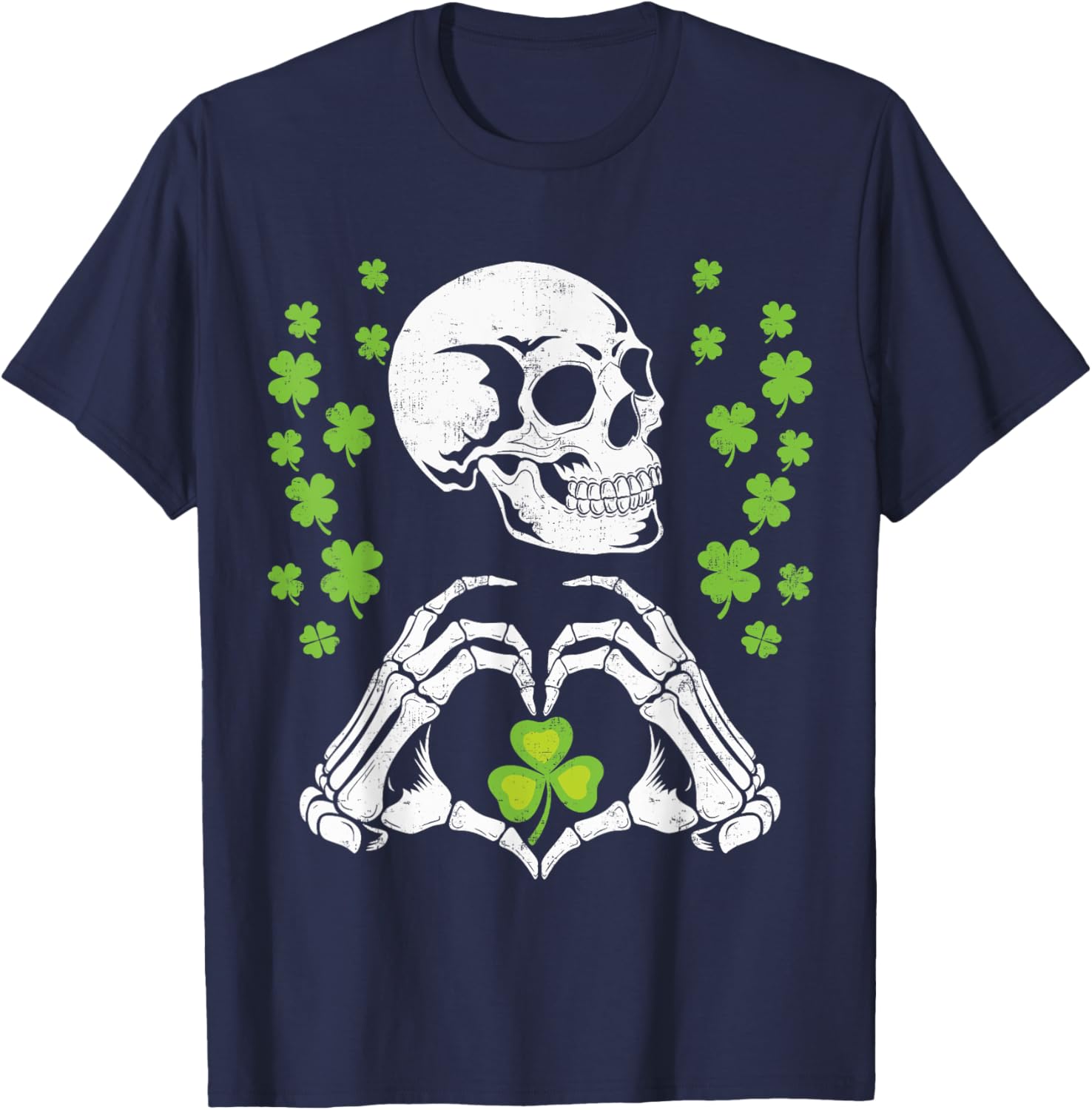 St Patrick's Day Skeleton Skull Heart Shamrock T-Shirt for Festive Fun - 1