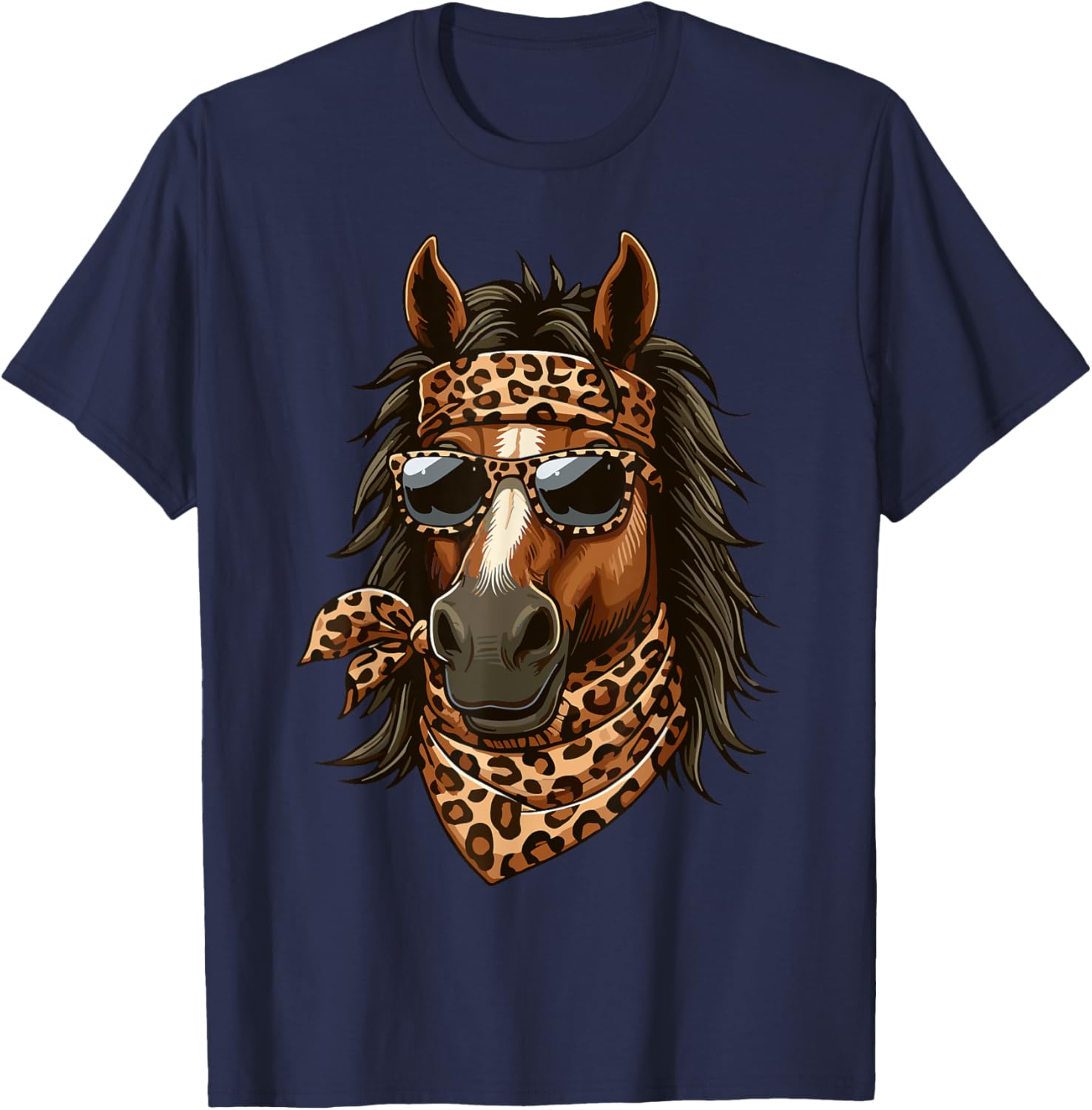 Stylish Horse in Leopard Scarf and Sunglasses T-Shirt for Animal Lovers - 28