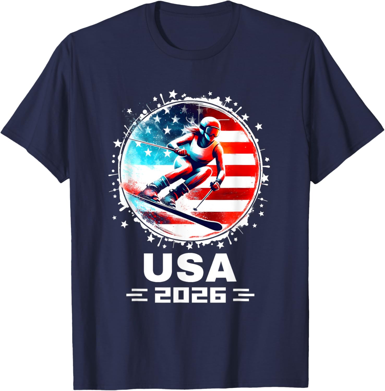 Skier USA Team 2026 American Flag Women's Skiing T-Shirt - 12
